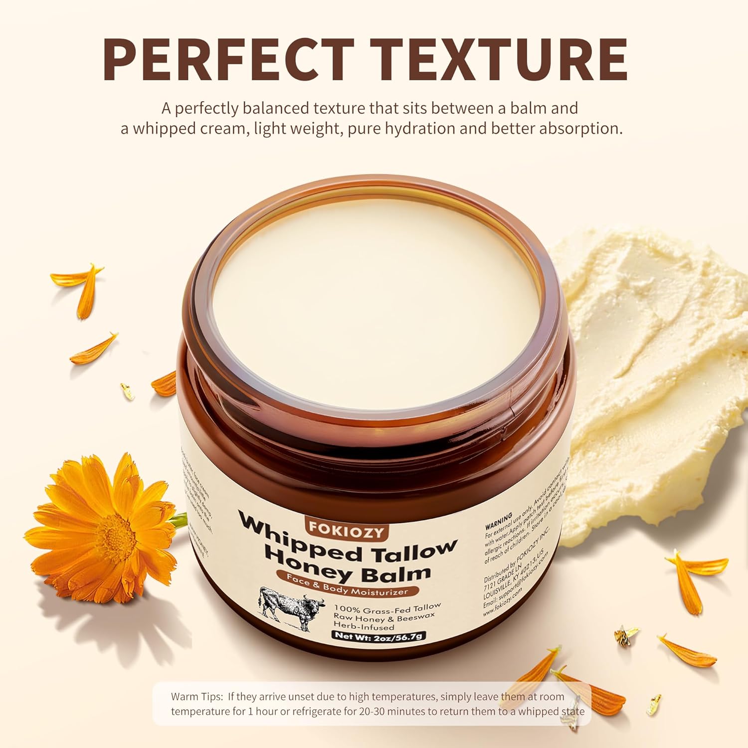 Beef Tallow for Skin, 100% Grass-Fed Whipped Beef Tallow Honey Balm for Face and Body, Tallow Face Moisturizer with Jojoba Oil, All Natural Skin Care for Sensitive, Dry Skin - 2 oz - Image 6