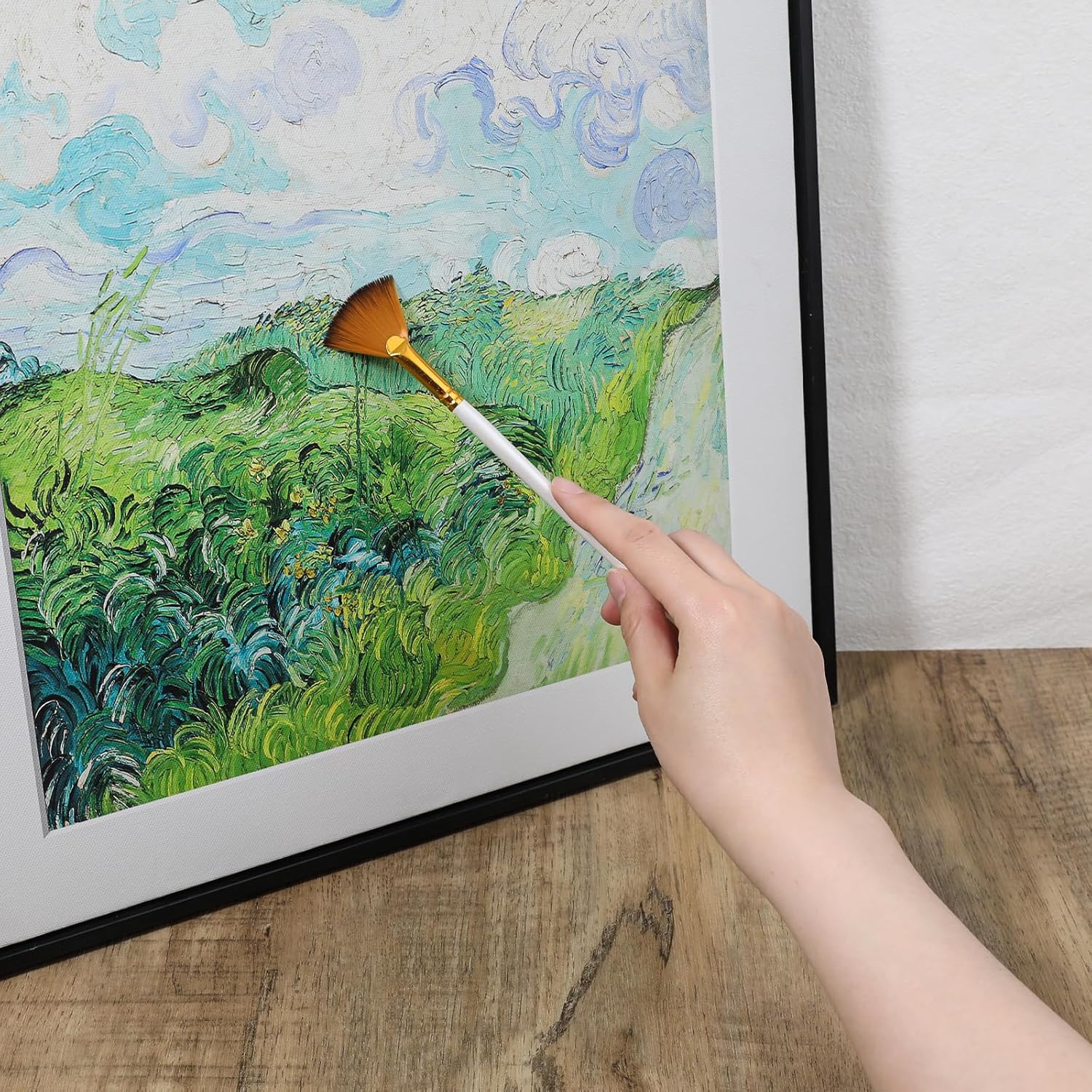 5 Pcs Fan Paint Brushes Set Acrylic Paint Brushes Set Professional Soft Anti-Shedding Nylon Hair Fan Paint Brush with Long Wood Handles for Acrylic Painting, Oil Watercolor Painting - Image 7