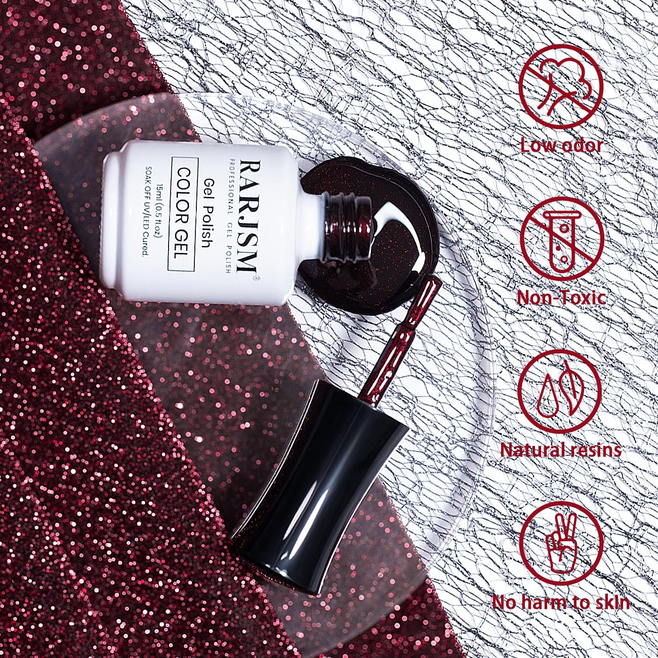 RARJSM Burgundy Cat Eye Gel Nail Polish Diamond Dark Black Red Cateye Velvet Glitter Gel Polish 15ml Single Bottle with Magnet Stick UV LED Curing Requires Soak Off for Home Salon Christmas Manicure - Image 5