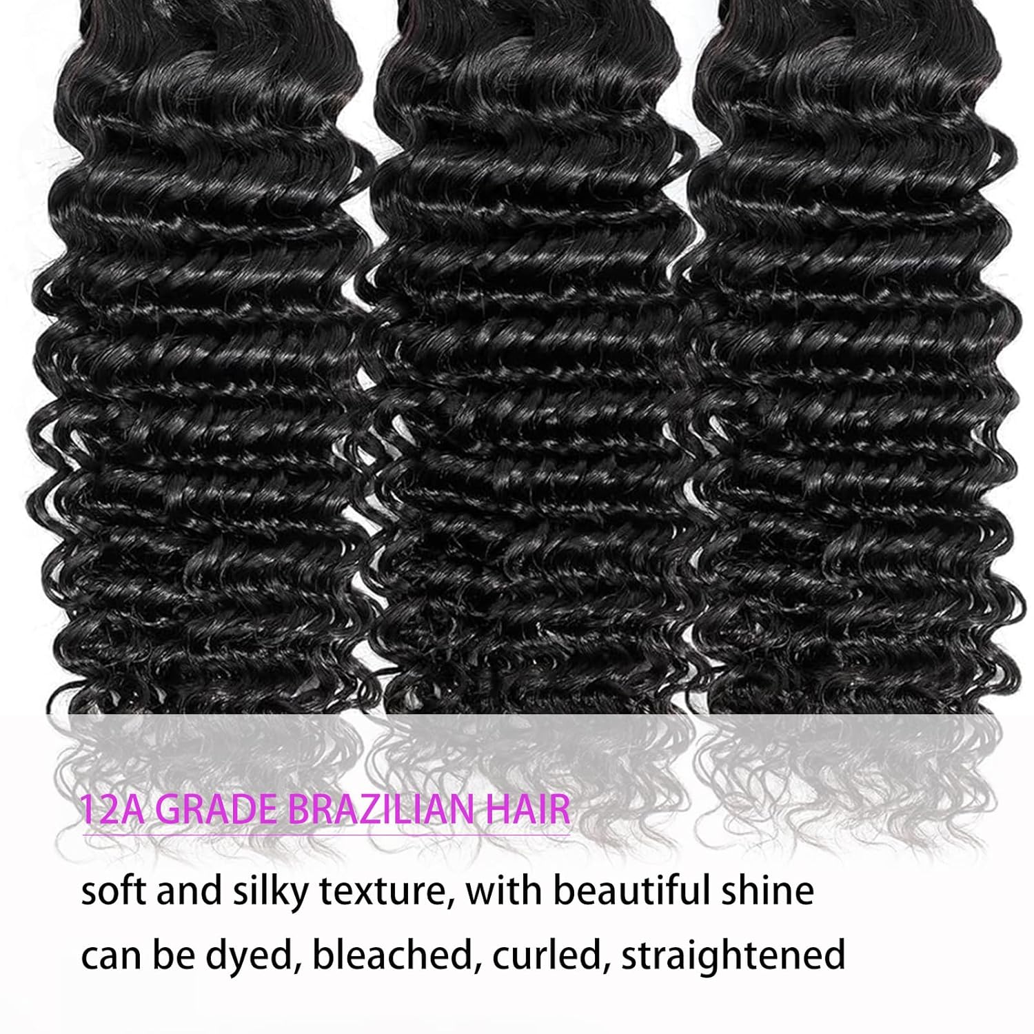 Deep Wave Bundles Human Hair 16 18 20 Inch Deep Curly Bundles 12A Grade 100% Unprocessed Brazilian Virgin Hair Wet and Wavy Bundles Double Weft Natural Black Color - Image 2