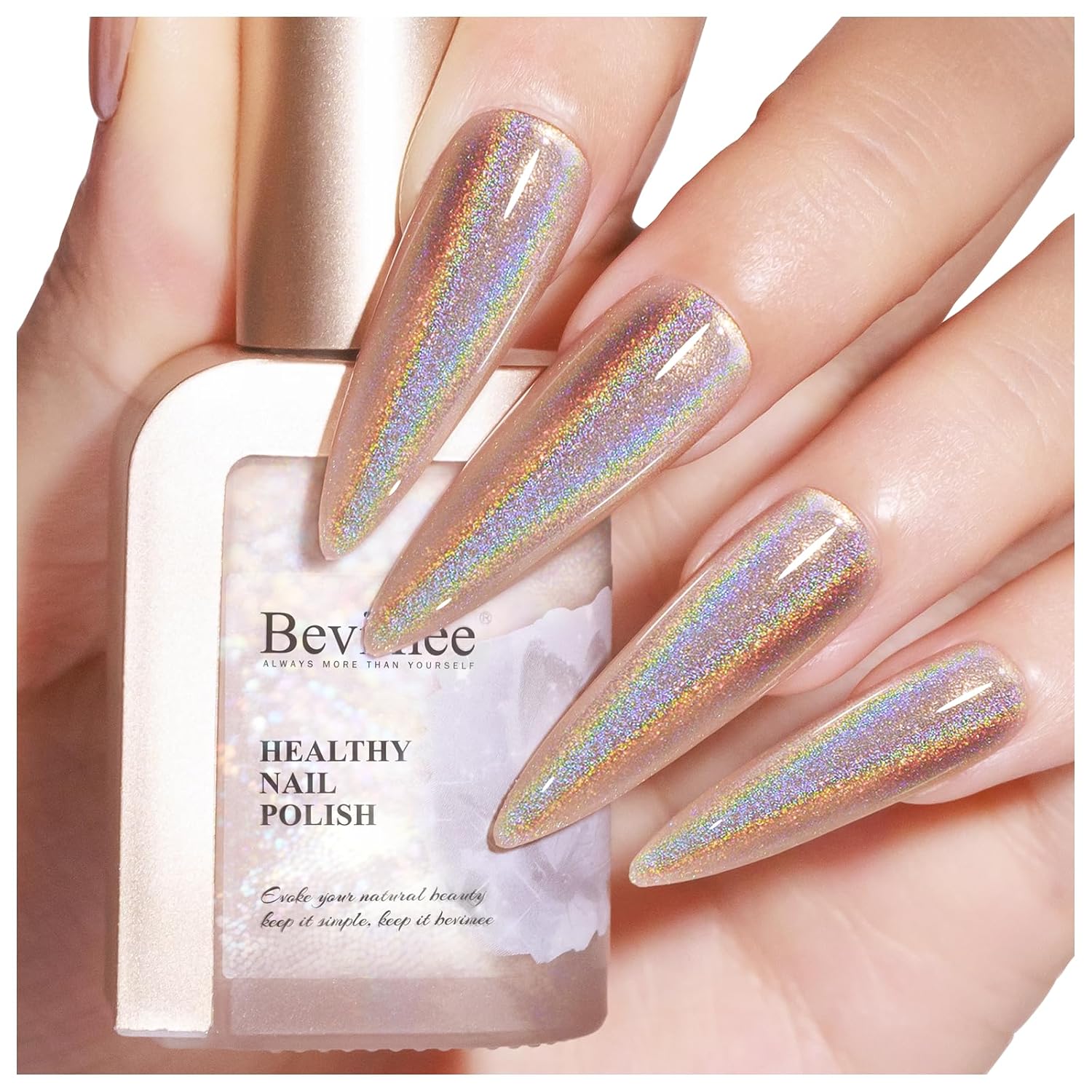 Holographic Nail Polish 12ML Air Dry Fast Iridescent Shimmer Glitter Chameleon Champagne Holo Laser Pearl Nail Art - No Curing Required 1PC - Image 8