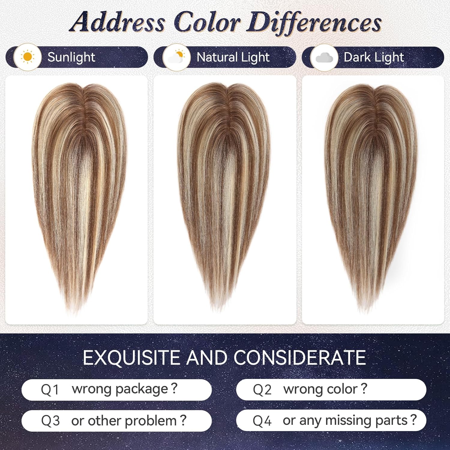 starluck Hair Toppers for Women Real Human Hair 4.5"*1.5"Silk Base ombre Blonde mix Brown HairPieces No Bangs 100% Real Human HairToppers for Women with ThinningHair Cover Gray Roots - Image 4