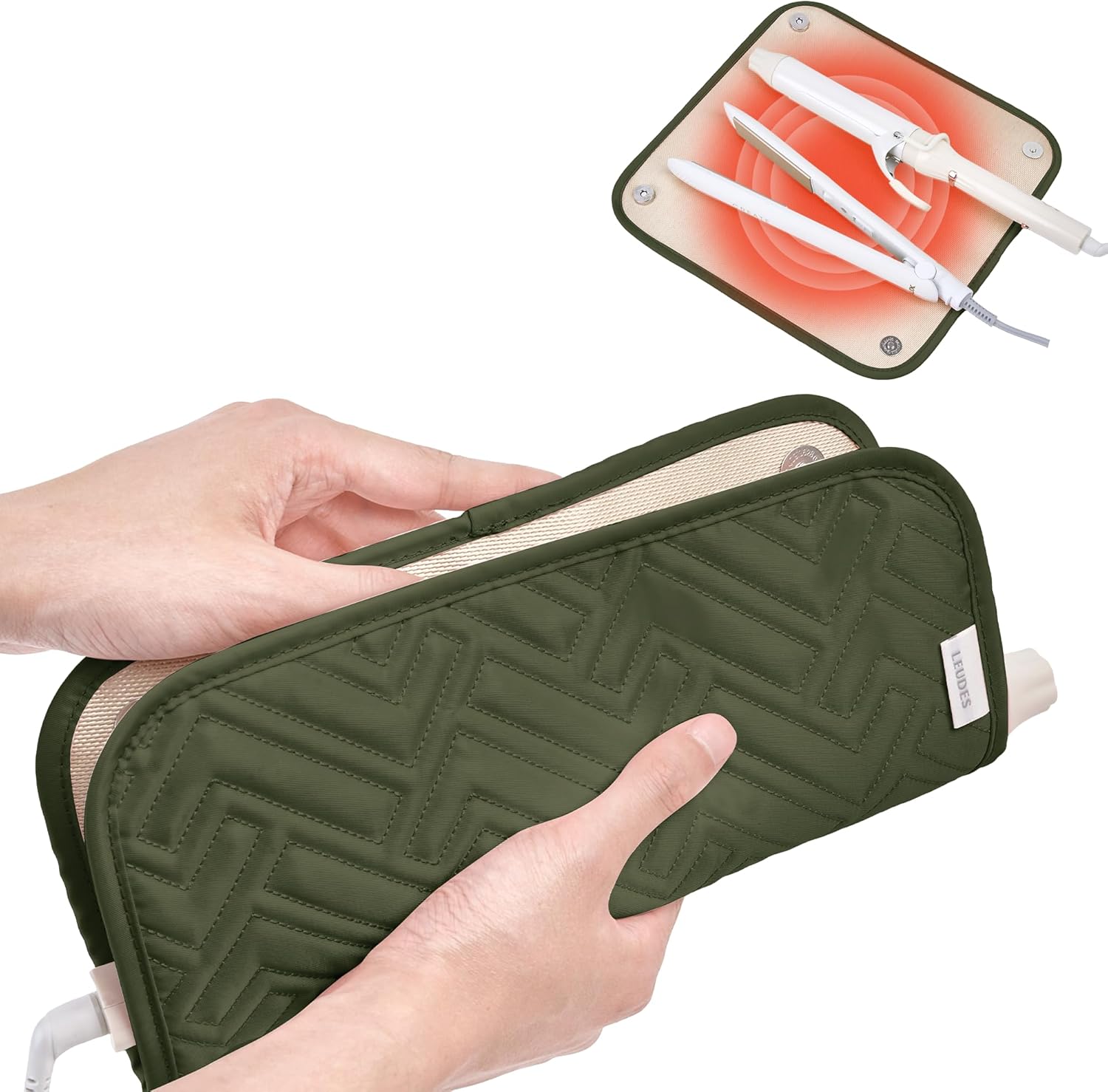 Leudes Hair Tools Travel Bag for Women Heat Resistant Mat for Travel Essentials Hot Tools Straighteners,Flat Irons,Curling Iron,Hot Air Brushes and Hair Dryer Organizer Bags 2 in 1 (Army GreenA) - Image 2