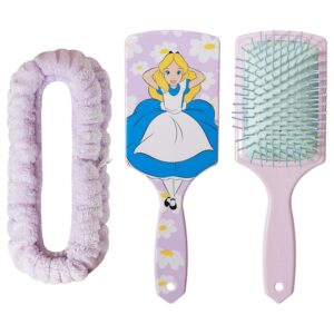 LUV HER Kids Hair Brush & Spa Headband Set for Girls - Features Disney Alice in Wonderland - Fun Grooming Kit for Detangling, Styling & Skincare - Soft & Stretchy One Size, Ages 3+