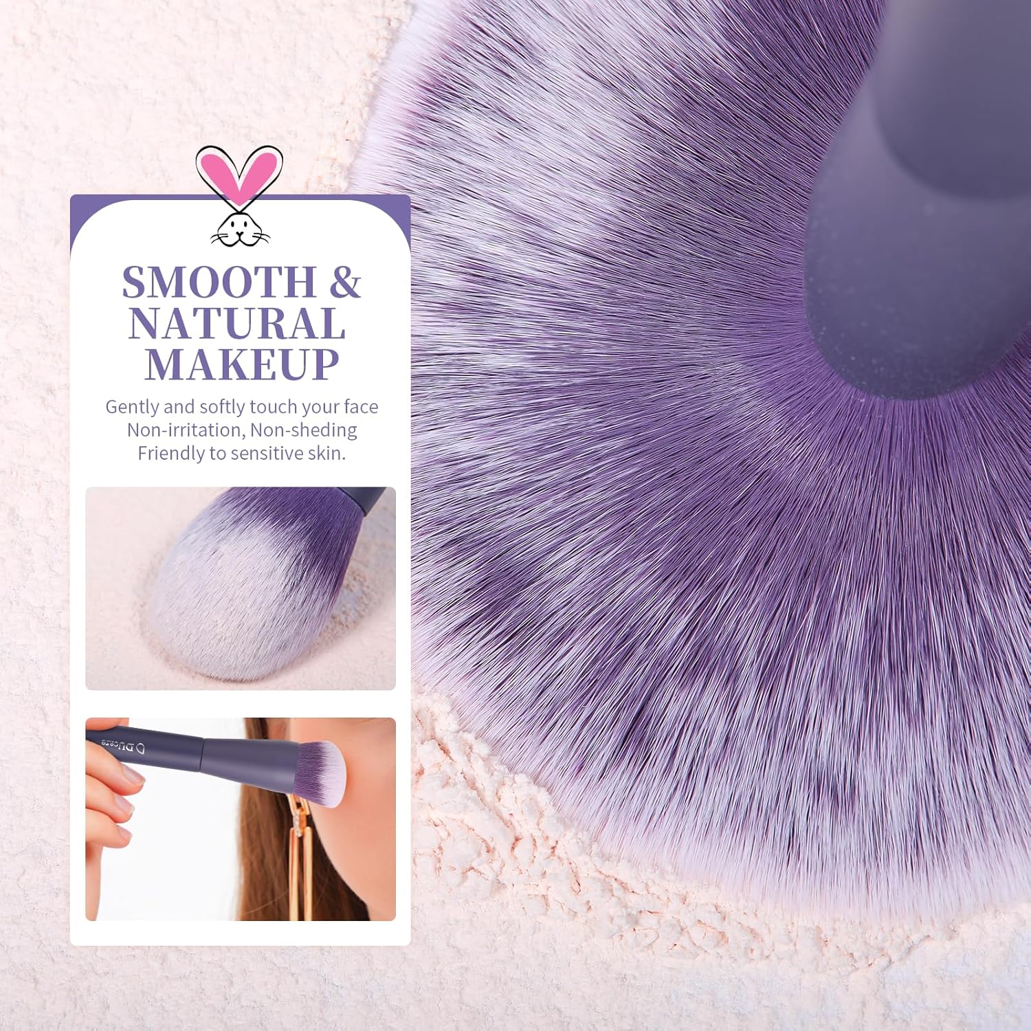 DUcare Makeup Brushes Professional 20Pcs Purple Makeup Brush set with Silicone Face Mask Brush Kabuki Foundation Blending Powder Blush Concealers Eyeshadows Brushes - Image 4