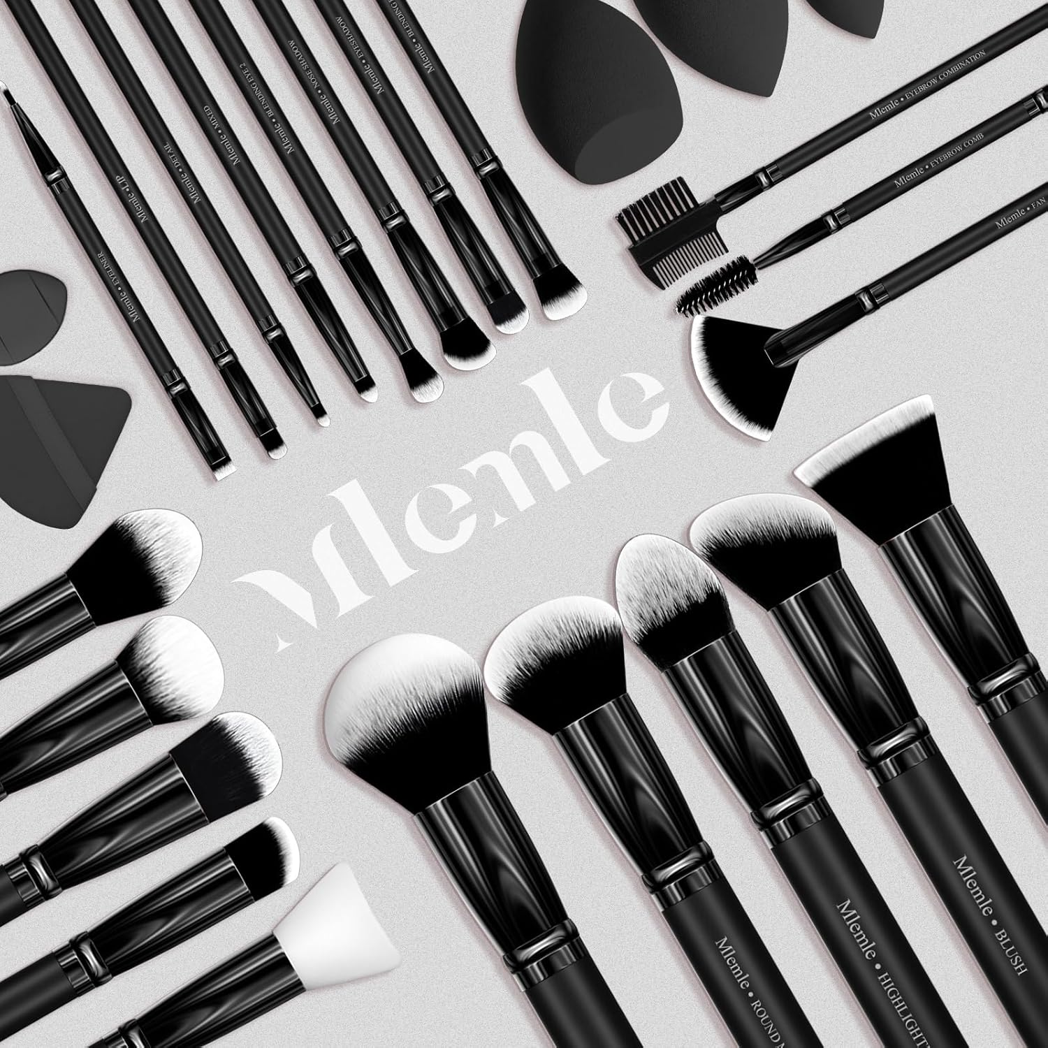 Makeup Brushes Set, Mlemle Professional 26 Pcs Makeup Kit, Include Powder Foundation Concealers Blush Eye shadows 21 Pcs Makeup Brushes and 2 Powder Puff, 3 Makeup Sponge(A01-Black) - Image 7