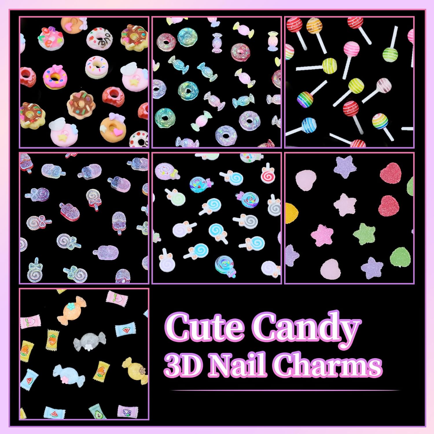 3D Candy Nail Charms for Acrylic Nails, Multi Color Lollipop Donuts Bears Sweet Cute Nail Charms, Star Heart Gummy Candy Jewelry Nail Charms for Nail Art DIY Decorations Design - Image 3