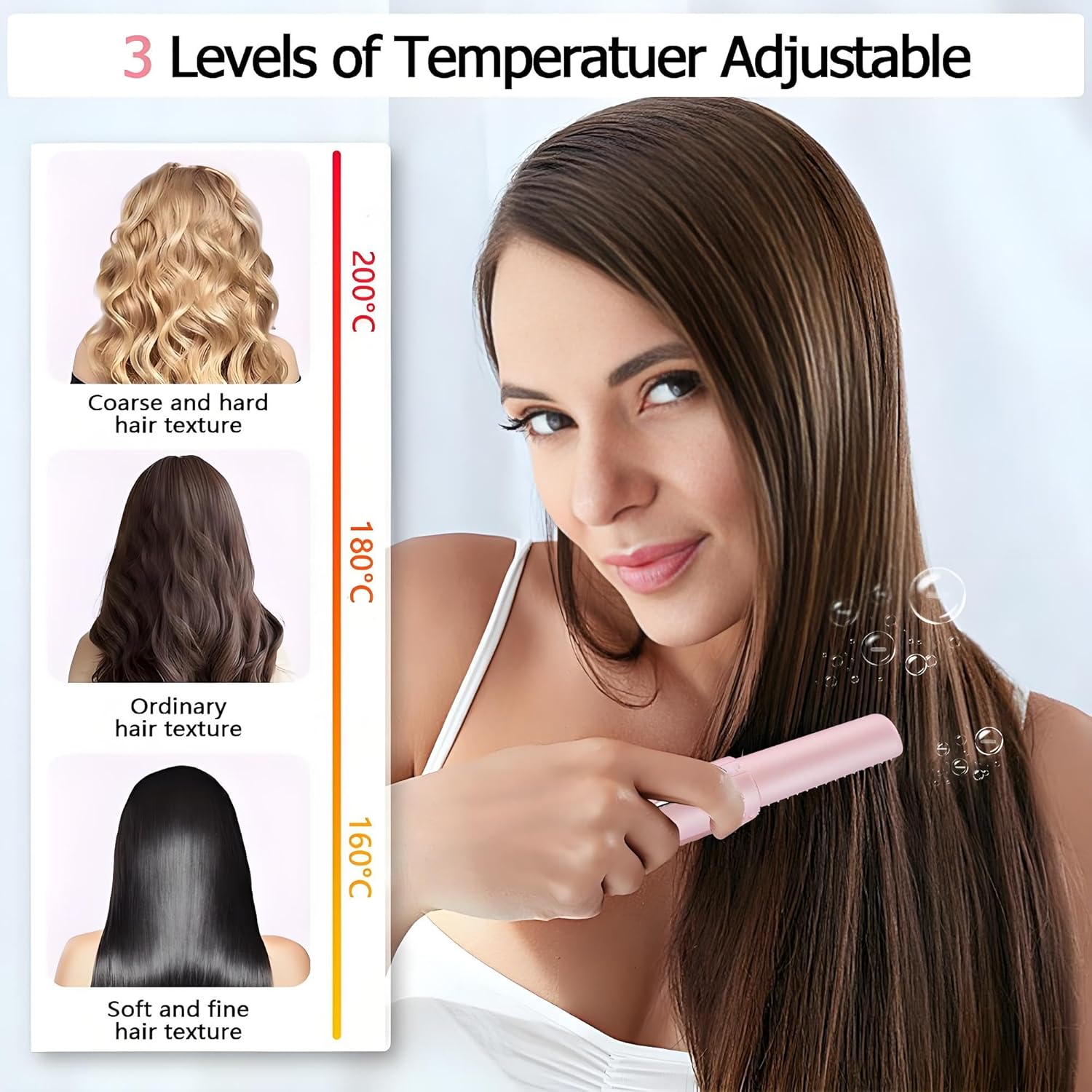Cordless Hair Straightener-JMFONE Travel Flat Iron,USB-C Rechargeable Mini Hair Straightener for Thin Hair, Bangs & Edges-3 Temp Settings,Dual Voltage,50 Min Use - Image 3