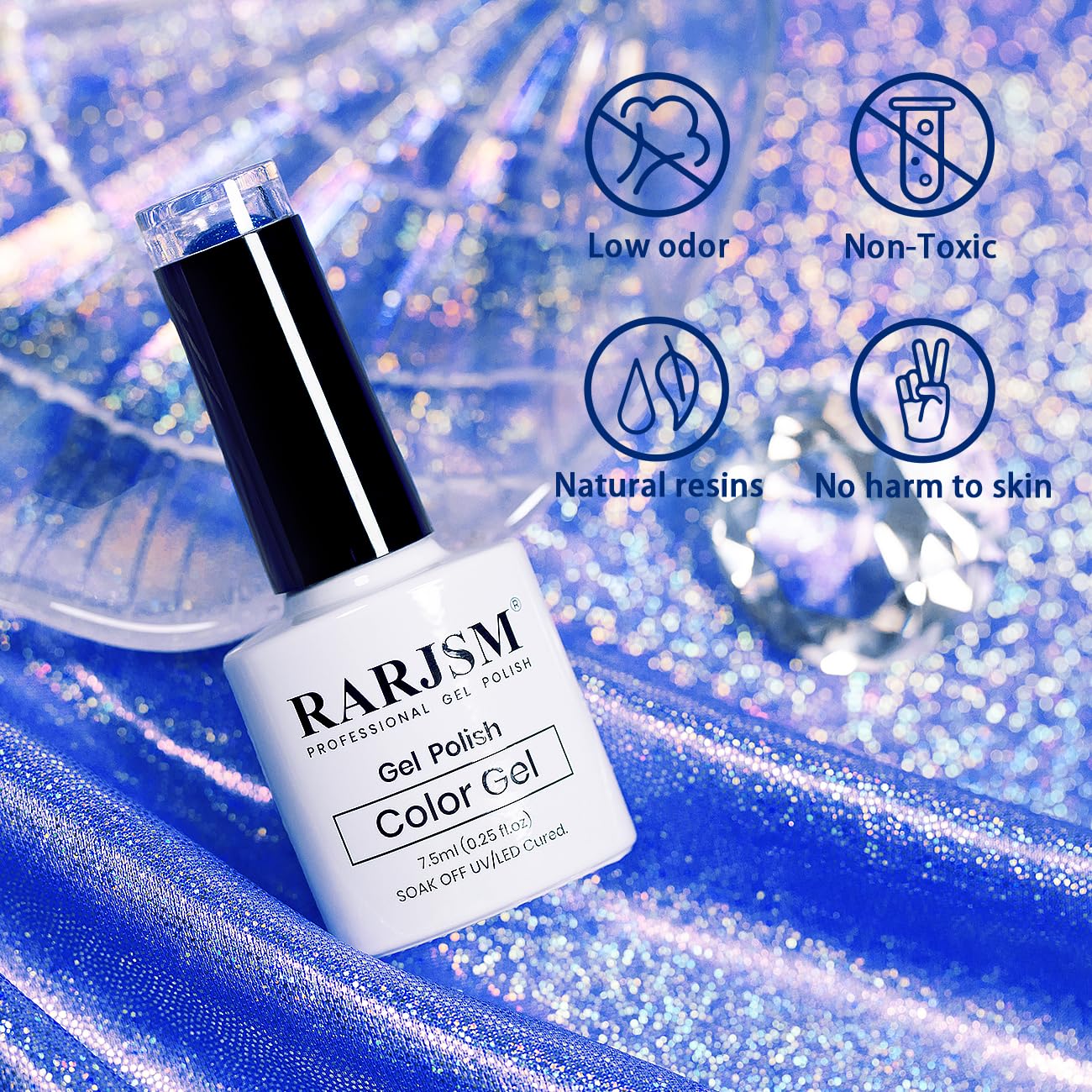 RARJSM Reflective Glitter Gel Polish Royal Blue Sparkle Iridescent Rainbow Shimmer Dark Blue Nail Polish 7.5ml Soak Off Sparkle Flash Disco Diamond Salon DIY Home Manicure - Image 5