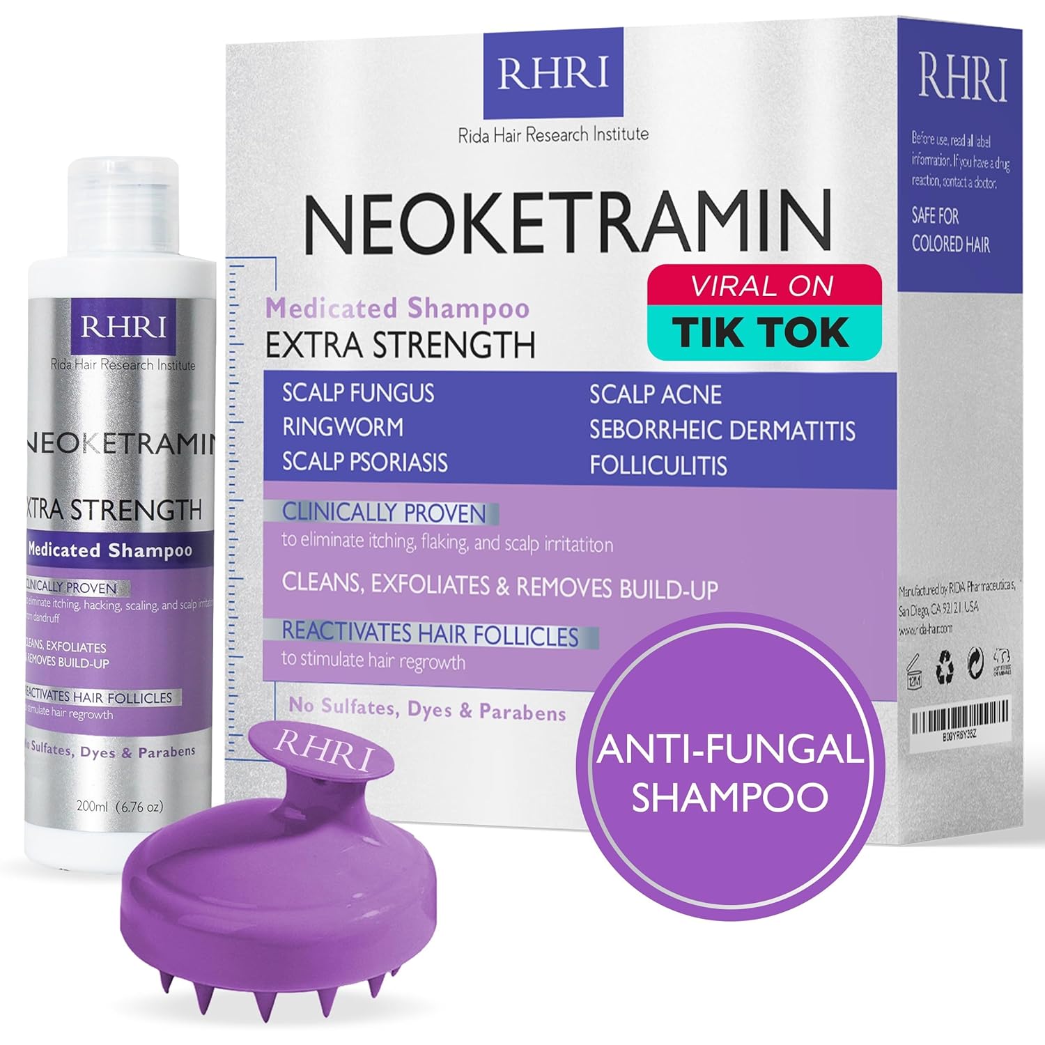 Anti Fungal Shampoo for Men & Women | Anti Dandruff, Medicated, Folliculitis Shampoo for Dry Scalp, Psoriasis, Ringworm | for Itchy, Flaky & Irritated Scalp | No Paraben & Sulphate | w/Scrubber Brush