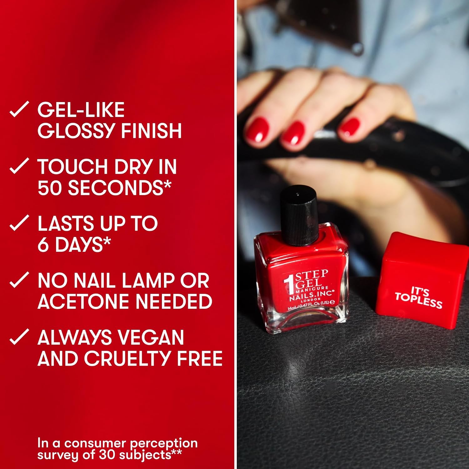 Nails Inc It's Topless Gel Nail Polish, 4-in-1 Base Coat, Treatment, Color & Top Coat, Long Lasting, Strong, Chip Free Nails, Glossy Salon Quality Manicure, Air Dry Nail Polish, Kendall, 0.47 Fl Oz - Image 4