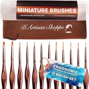Miniature Paint Brushes Set. Paint by Numbers for Adults 12pc Small Fine Tip Micro Detail Kit. Watercolor, Oil, Gouache Craft, Miniature Model, Professional Artist Art Paintbrush for Acrylic Painting