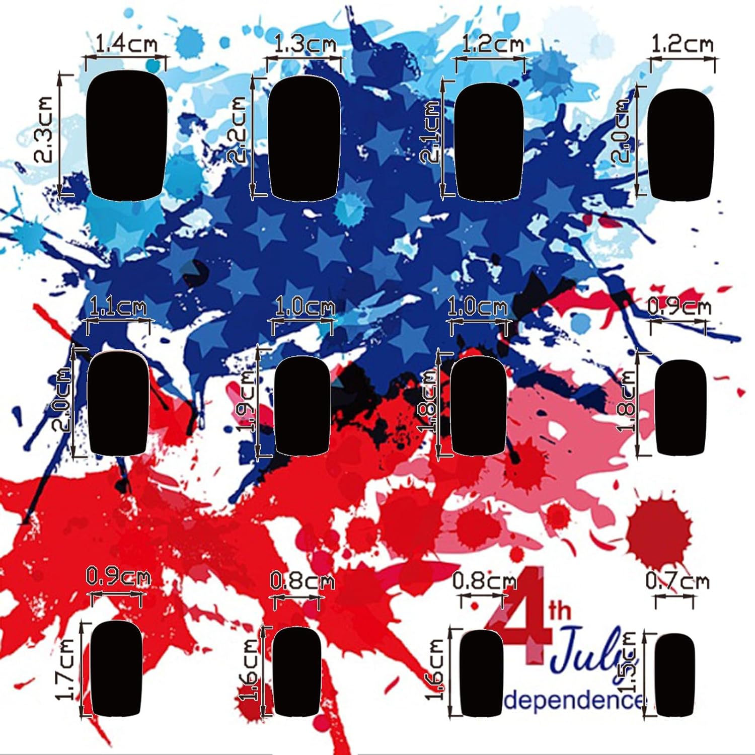 24Pcs 4th of July Press on Nails Glossy White Star False Nails Independence Day Gel Glue on Nail Fourth of July Acrylic Medium Square Fake Nail American Flag Stick on Fingernails for Women Girls - Image 8