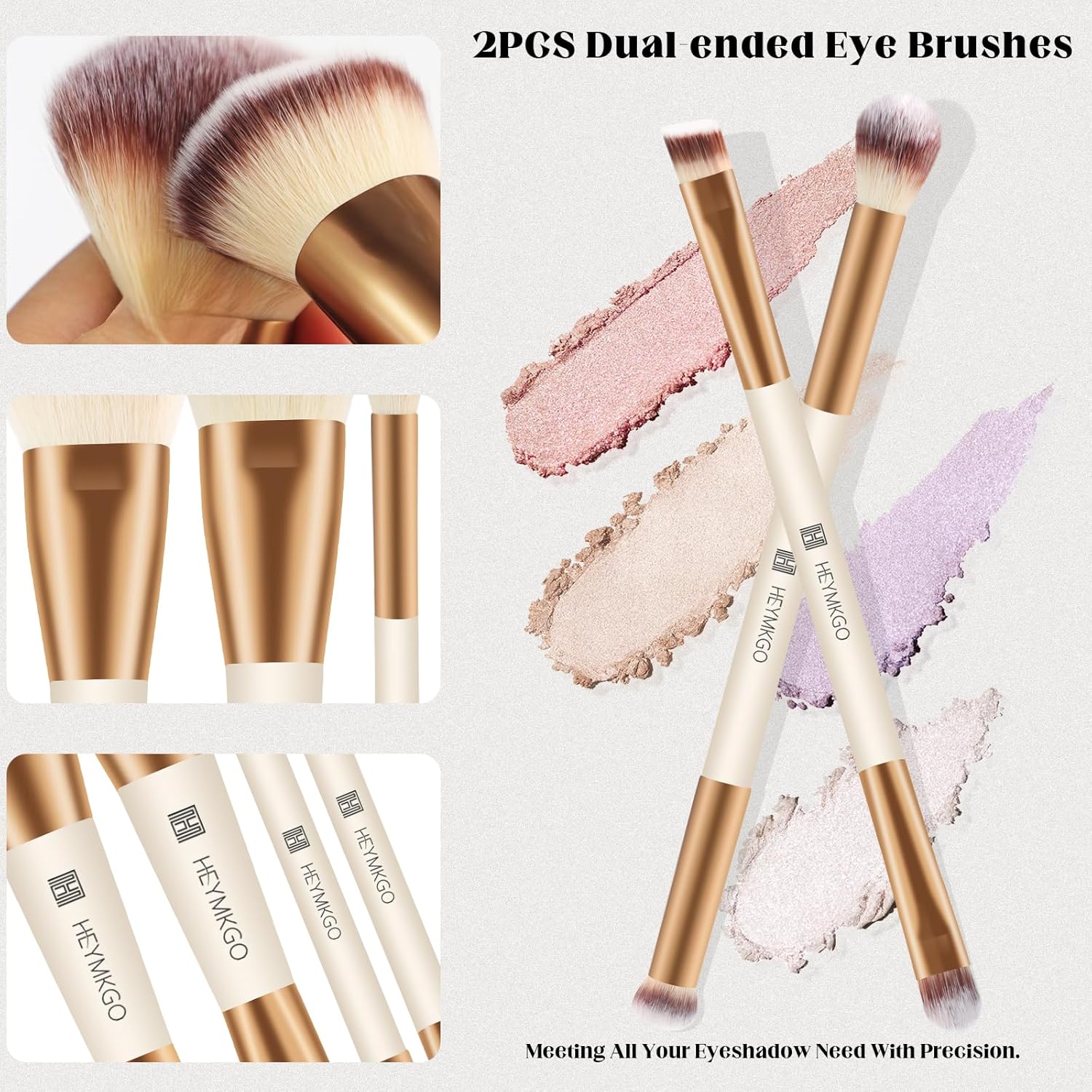 HEYMKGO Makeup Brushes Set, 4Pcs Double-ended Foundation Contour Powder Blush Concealer Eyeshadow Brush Set for Liquid, Cream, Powder for Blending Buffing Professional Face Brush Set Tools(Apricot) - Image 4