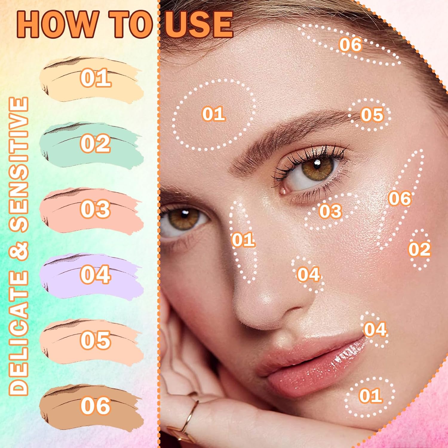 6 Color Cream Concealer Contour Palette for Dark Circles and Blemishes with Brush - Image 5