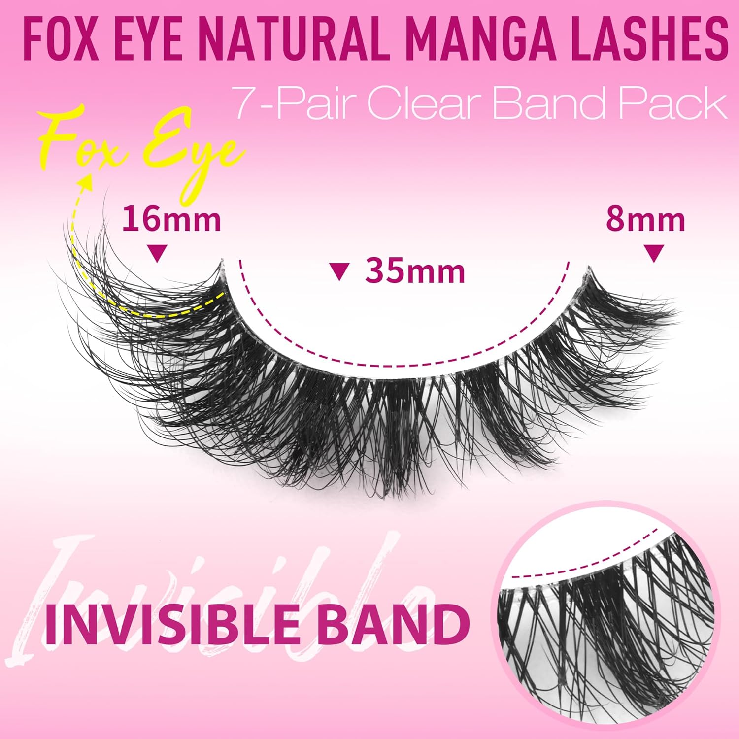EYDEVRO False Eyelashes Wispy Lashes D Curl Cat Eye Lashes Clear Band Manga Lashes Natural Look Fox Eye Fake Lashes Fluffy Faux Mink Strip Lashes 7 Pairs Pack - Image 2