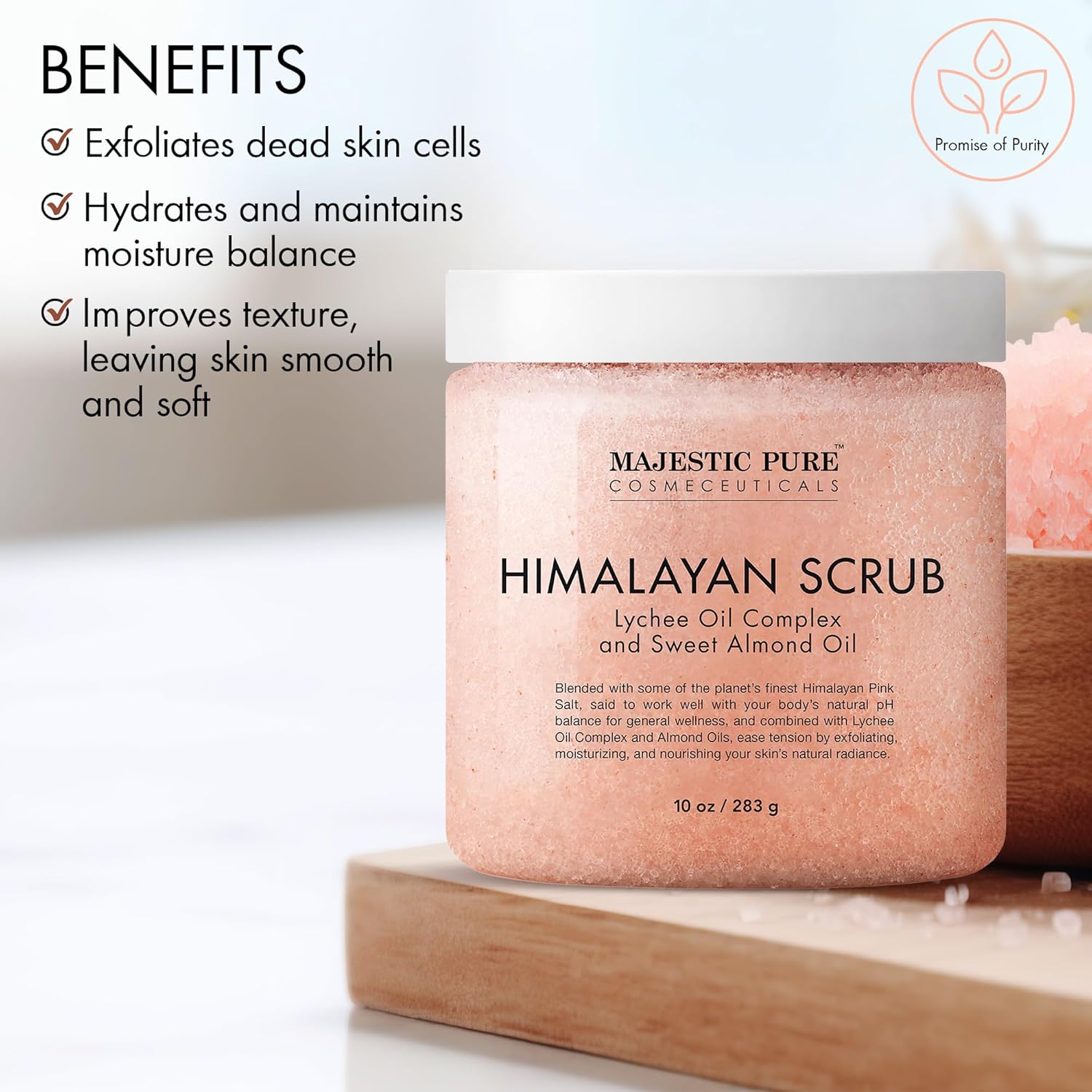 MAJESTIC PURE Himalayan Salt Body Scrub with Lychee Oil, Exfoliating Salt Scrub to Exfoliate & Moisturize Skin, Deep Cleansing - 10 oz - Image 3