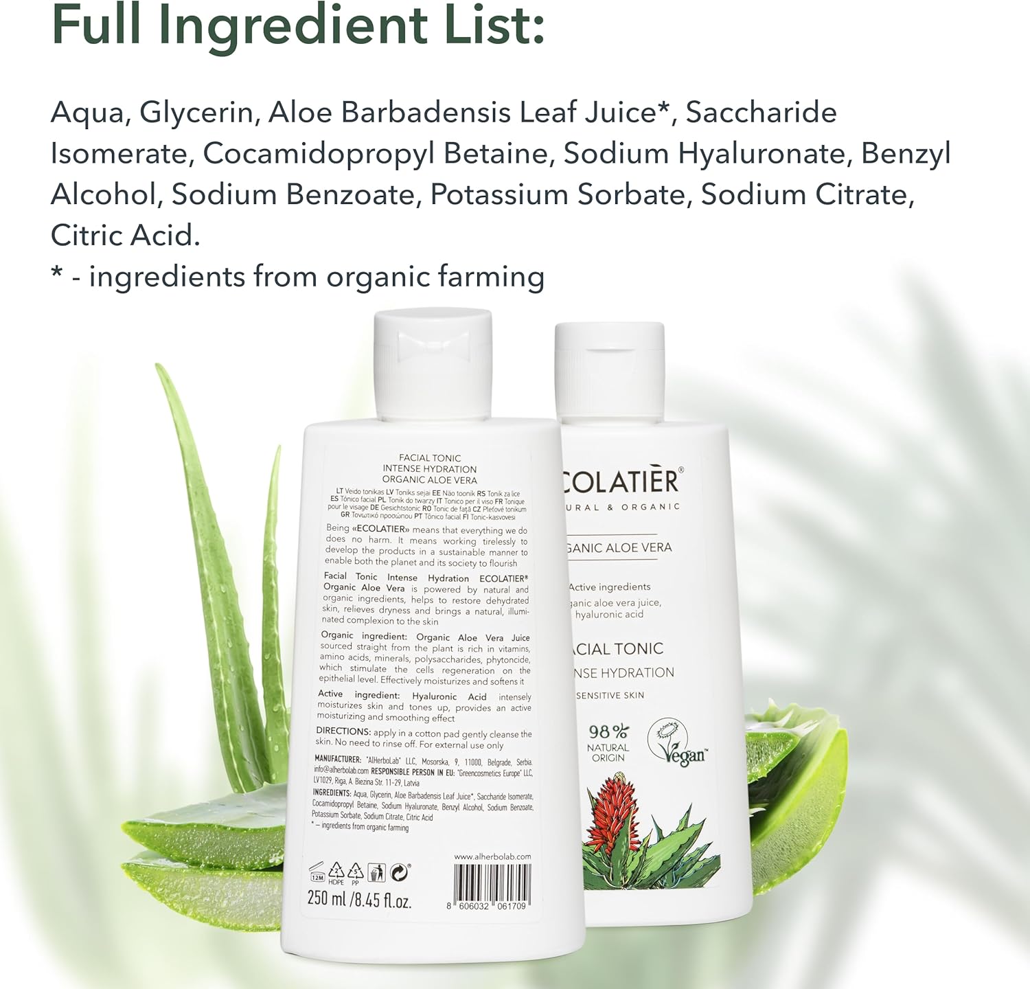 Toner for Face with Organic Aloe Vera โ Intense Hydration, Vegan, 98% Natural, Moisturizing & Soothing for Sensitive Skin, Gentle Daily Use, Tones & Softens, 8.5 Fl Oz / 250ml - Image 7