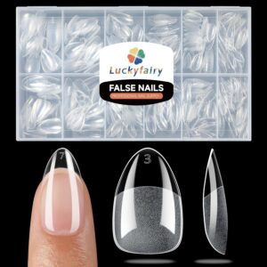 Short Almond Fake Nails, 504pcs Soft Gel Pre-Shaped Acrylic Nail Tips, Half Matte Full Cover Clear Gelly Press on Flase Nail Tips for Extension Nail Manicure Home DIY 12 Sizes Gelly Tips