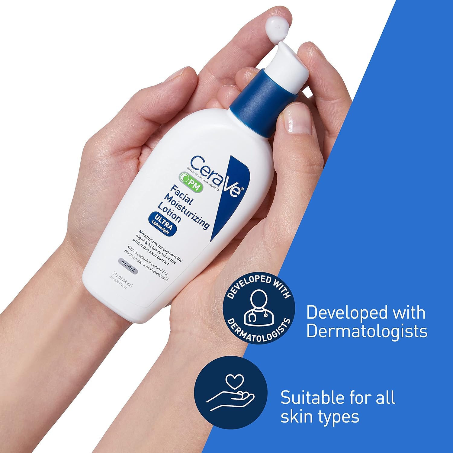 CeraVe PM Facial Moisturizing Lotion, Night Cream with Hyaluronic Acid and Niacinamide, Ultra-Lightweight, Oil-Free Moisturizer for Face, 3 Ounce - Image 4