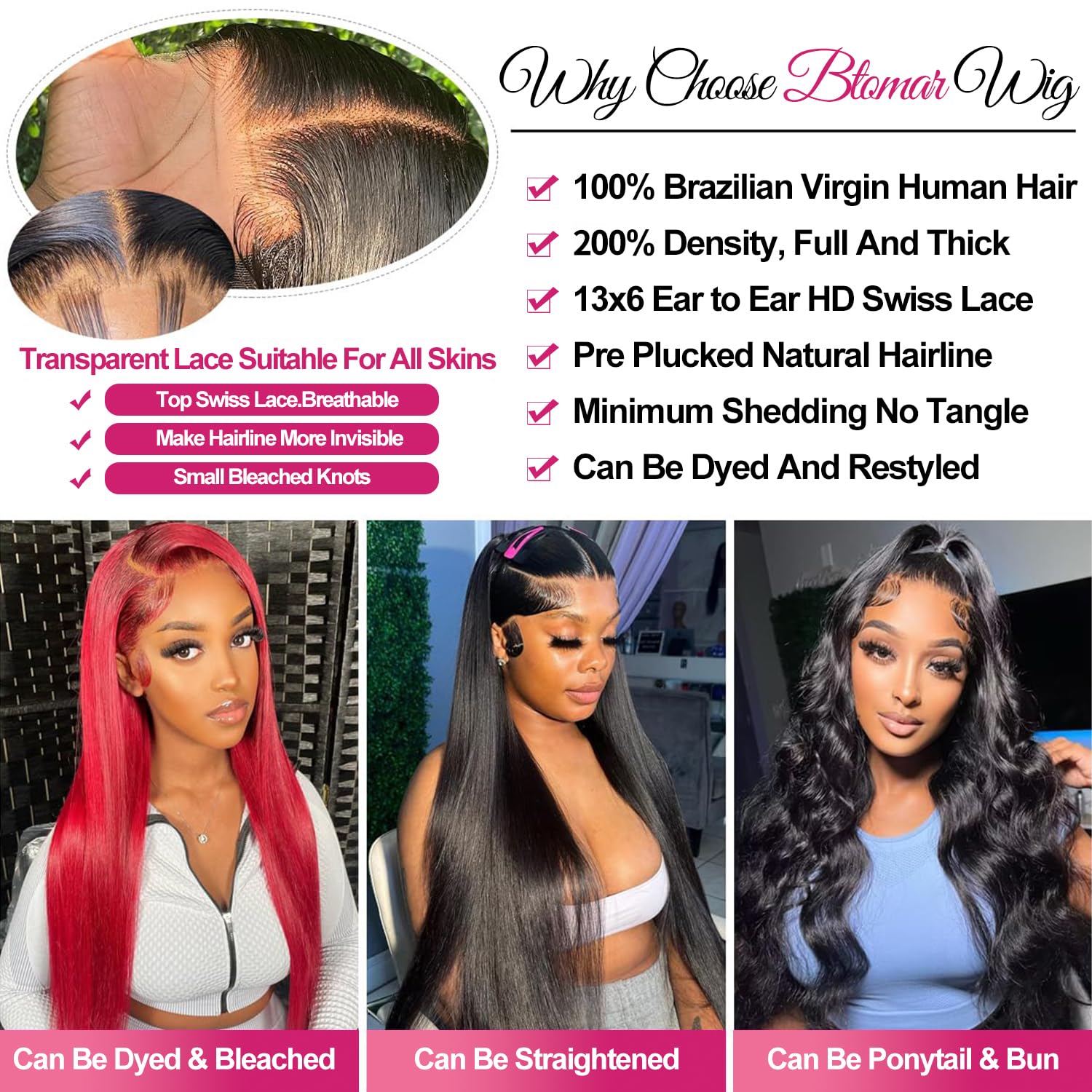 30 Inch 13x6 Lace Front Wigs Human Hair 200 Density Straight HD Lace Front Wigs Pre Plucked Straight Glueless Human Hair 13x6 HD Frontal Human Hair Wig for Women - Image 3