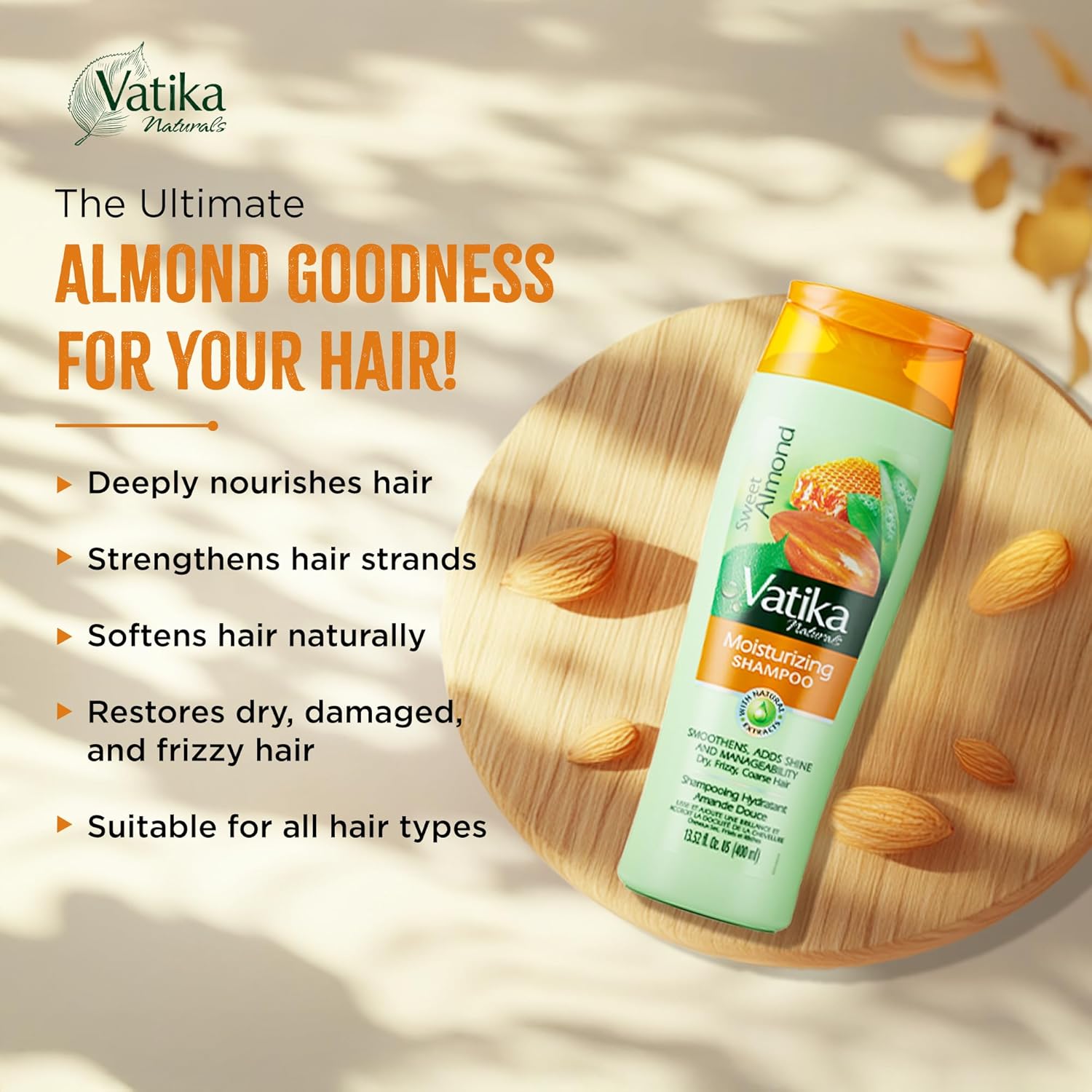 Vatika Naturals Sweet Almond Shampoo Conditioner Combo 400ml Frizzy Hair Repair - Image 4