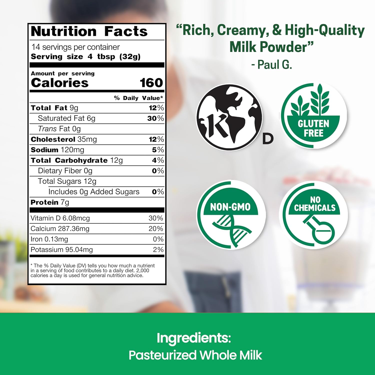 Z Natural Foods Premium Whole Milk Powder - Powdered Milk for Baking, Cooking, Drinks - Dry Milk Powder, Pasteurized, Non-GMO, Gluten-Free, Kosher-Certified, 1 lb - Image 2