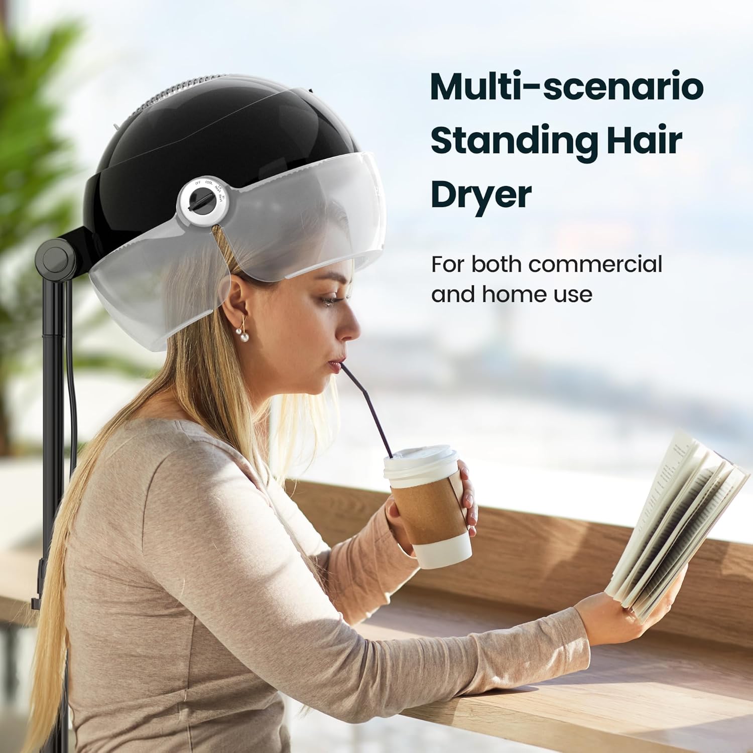 Professional Ionic Hooded Hair Dryer, 1875W Height Adjustable with Bonnet 3 Temperature Settings, Rolling Wheels for Salon, Spa and Home Use - Image 6