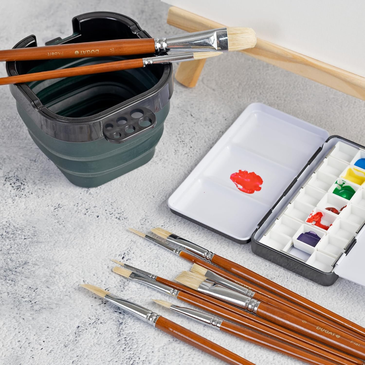 10pcs White Hog Hair Artist Paint Brush Set by DUGATO Perfect for Acrylic Oil Gouache Watercolor, Painting Brushes Kit for Kids, Adults Fabulous for Canvas & Fabric - Image 7