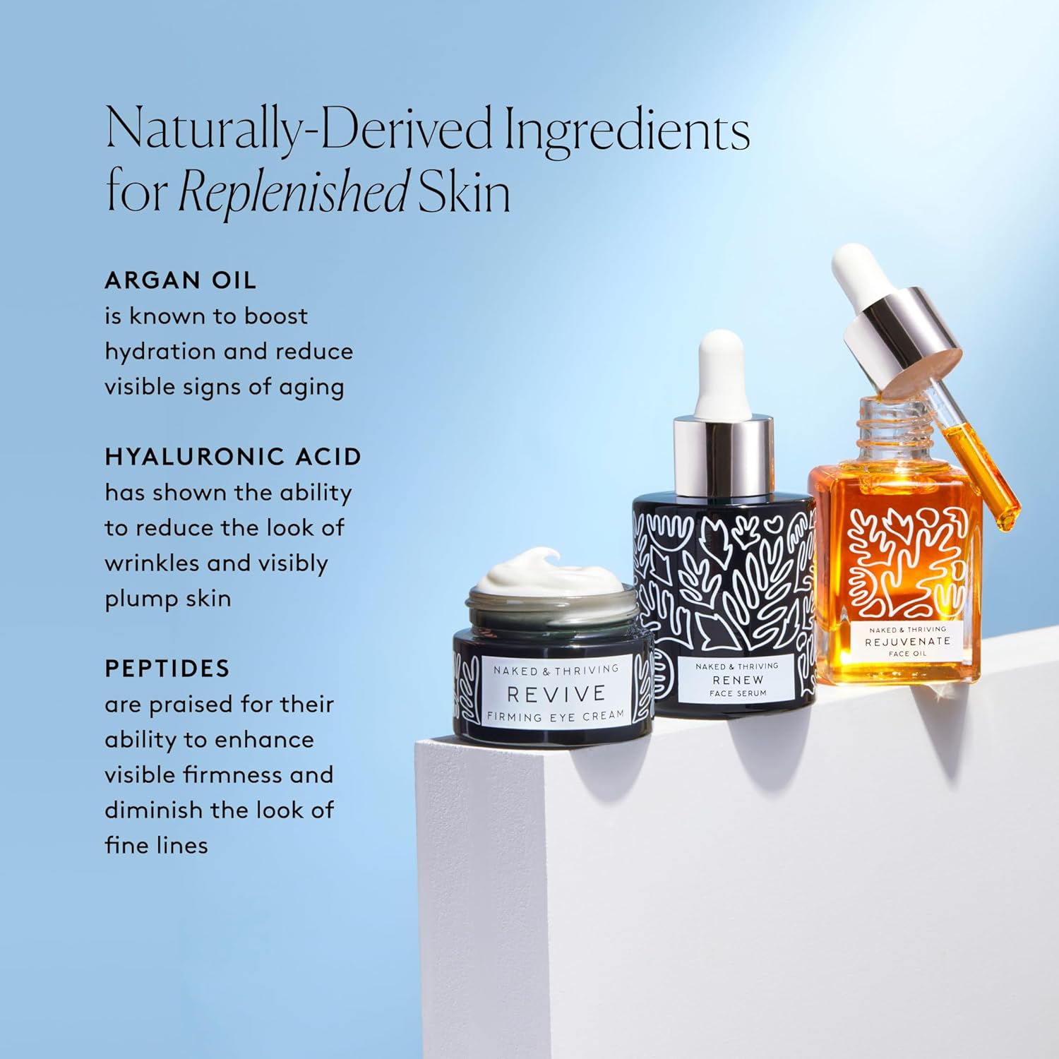 Naked & Thriving Restorative Night Routine | Renew Night Serum (30 mL) + Revive Eye Cream (15 mL) + Rejuvenate Face Oil (35 mL) with Peptides, Squalane, Hyaluronic Acid, and Fruit AHAs (Set of 3) - Image 6