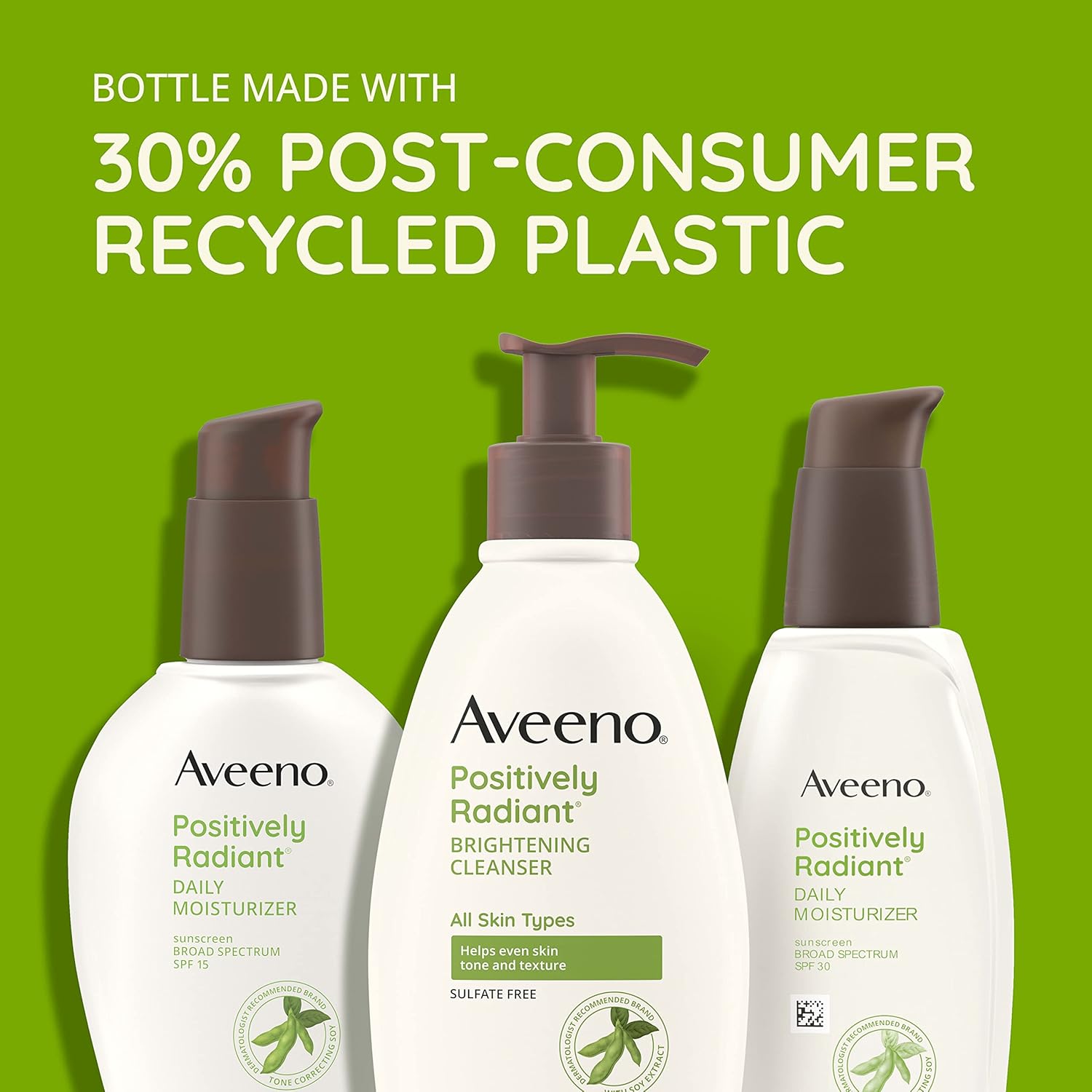 Aveeno Positively Radiant Face Moisturizer with SPF 30 Sunscreen, Hydrating Facial Moisturizer with Soy Extract to Visibly Improve Skin Tone and Texture, Hypoallergenic Formula, Oil-Free, 2.3 FL OZ - Image 3