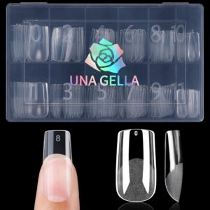 UNA GELLA Nail Tips Square Fake Gel Nails 120pcs Pre-buff Matte Square Full Cover False Nail Tips Clear Acrylic Nails No C Curve Square Tips for Press on Nail Extensions Home DIY Salon 12 Sizes
