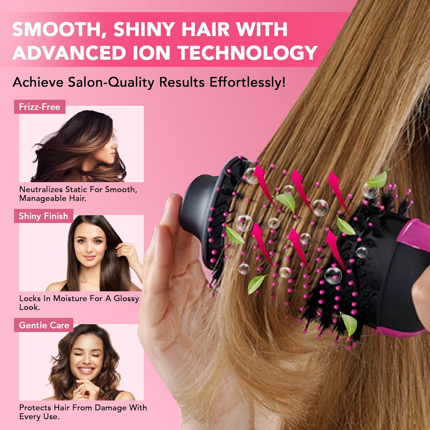 Pink 4-in-1 Ionic Ceramic Blow Dryer Brush for Fast Styling All Hair Types - Image 7