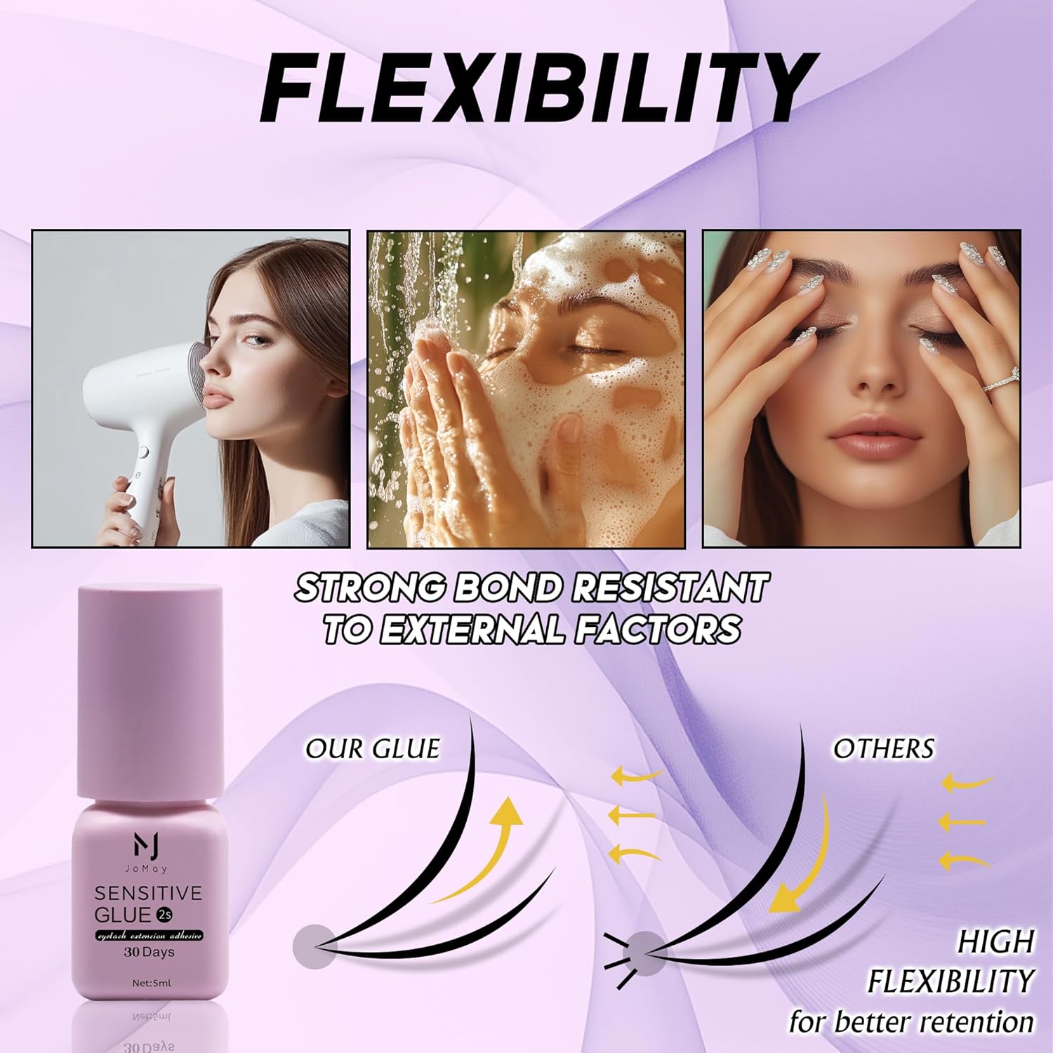 Sensitive Adhesive Eyelash Extension Glue 0.17fl.oz/5ml/2 Sec Drying Time/4-5 Weeks Retention/Hypoallergenic Black Individual Lash Adhesive/Professional Waterproof Lash Glue for Sensitive Eyes - Image 4