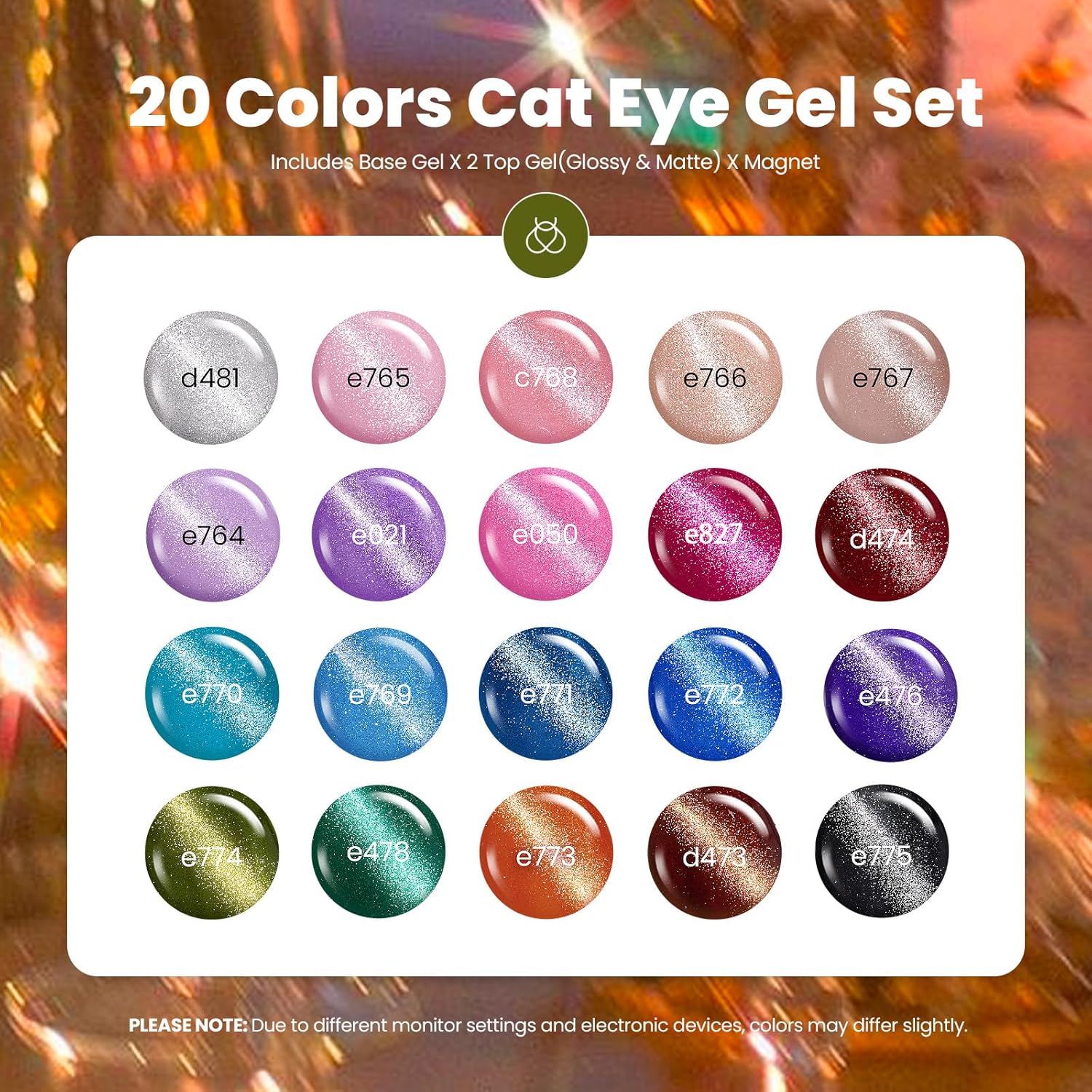 20 Colors Cat Eye Gel Nail Polish Kit with Base, Top Coat, and Magnet - Image 2