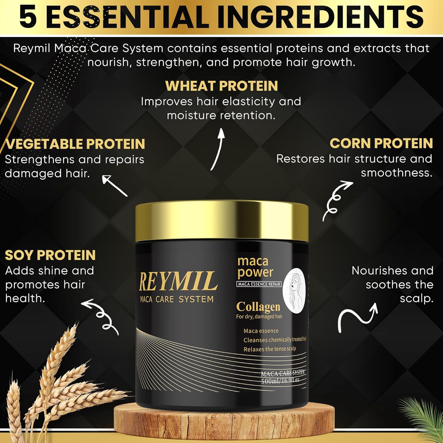 REYMIL-Collagen hair mask - hair treatment for dry damaged hair - Collagen Hair Treatment Deep Repair Conditioning Argan Oil Shine and Softness for Healthy Hair -16.9onz mascarilla para el cabello - Image 2