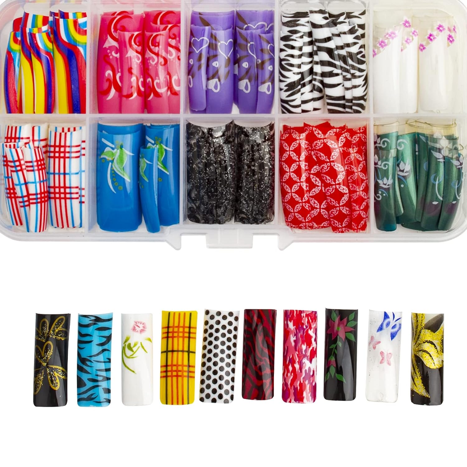 100 Piece Mixed Size French Style Acrylic False Nail Tips with Clear Case for Ballerina Nails - Image 5