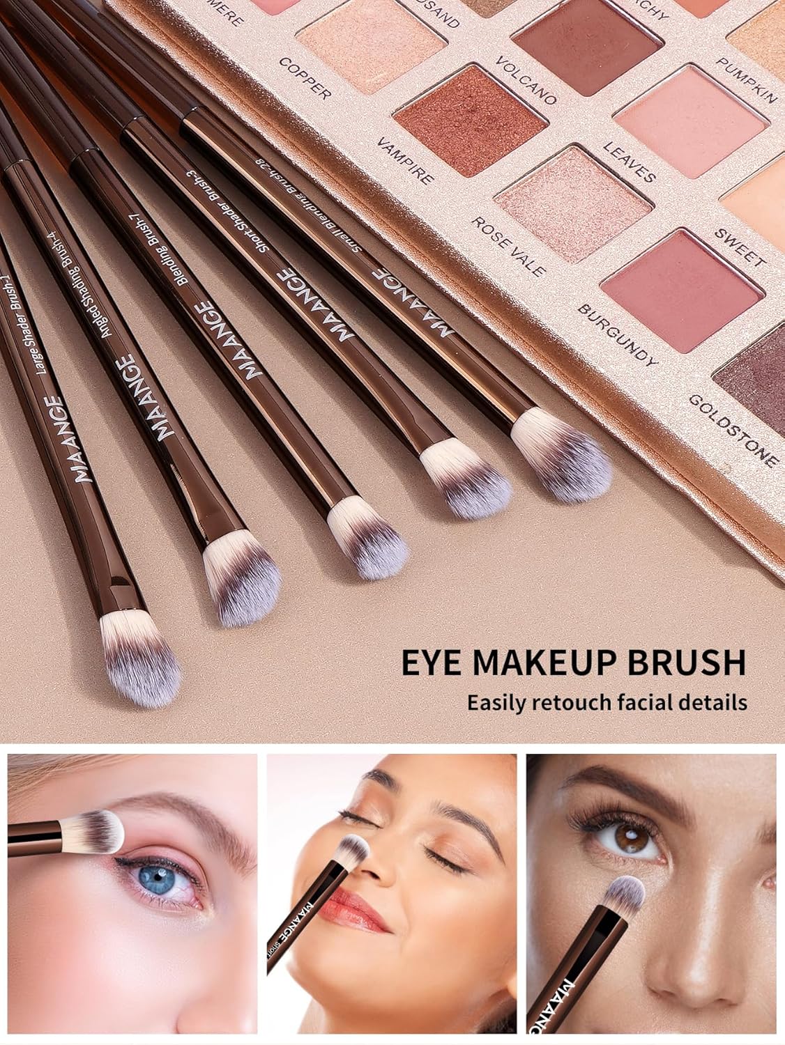 MAANGE 13 PCS Makeup Brushes Professional Make Up Brushes Premium Synthetic Powder Concealers Brushes Travel Makeup Brush Set with Case (Coffee) - Image 5