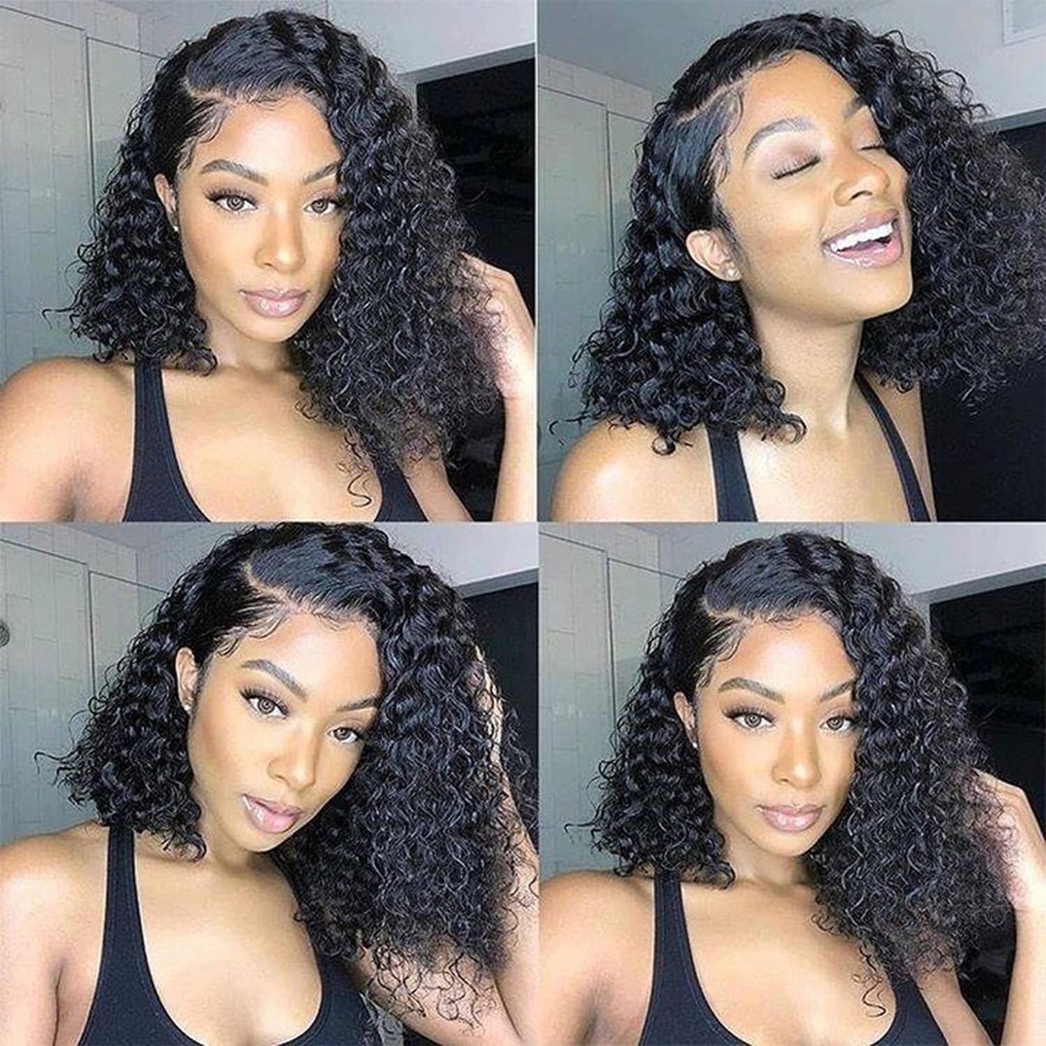 Water Wave 13x4 Hd Lace Front Wigs Human Hair 200% Density Short Curly Bob Wig Human Hair Lace Frontal Wigs for Black Women Deep Wave Pre Plucked Glueless Wig 14 INCH Natural Black - Image 7