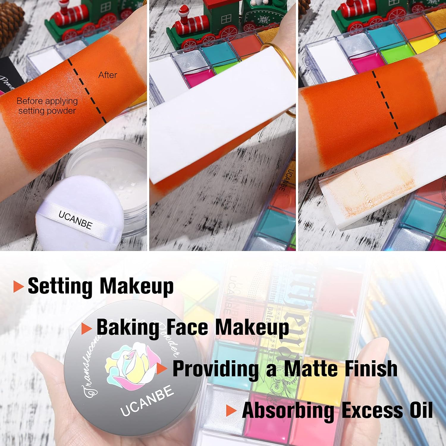 UCANBE Athena Face Body Paint Oil Palette + Translucent Setting Powder + 10PCS Brushes Set, Professional Non Toxic Face Painting Pallet Kit for Halloween SFX Cosplay Clown Makeup for Women Adults - Image 5