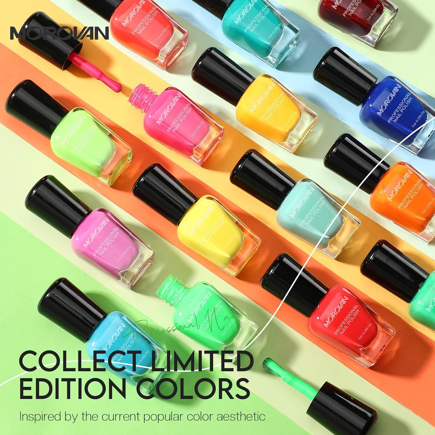 Morovan Neon Nail Polish Set: Rainbow Quick Dry 15 Vibrant Colors Fingernail Polish Regular Nail Polish Kit Finger Nail Polish Pack Spring Summer Gifts for Women - Image 3