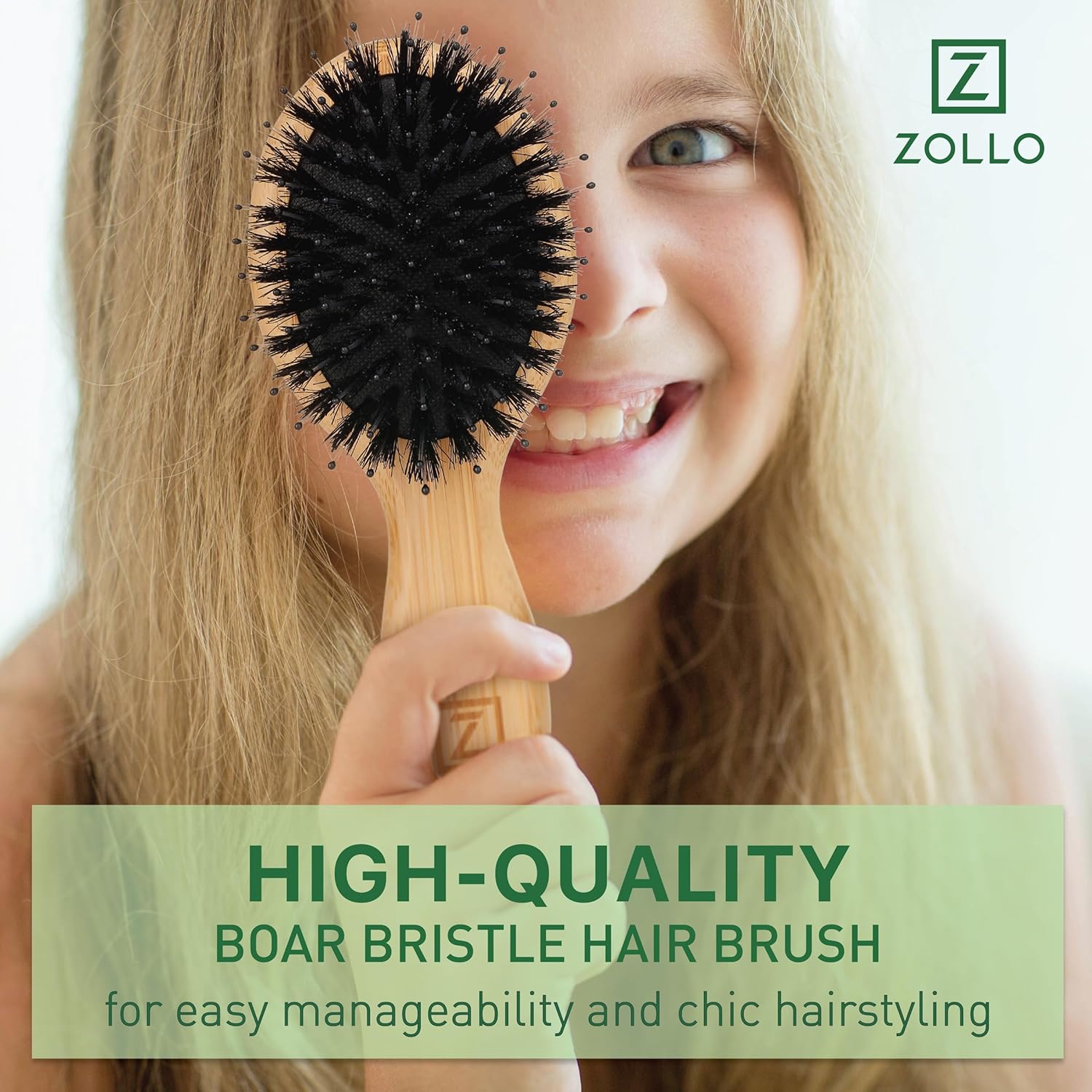 Natural Boar Bristle Hair Brush mini size, portable, easy carry for Women, Men, Kids; Dry and Wet Detangling Hair Brush Gently Enhances Shine, for Fine and Straight, Thick and Curly Hair - Image 6