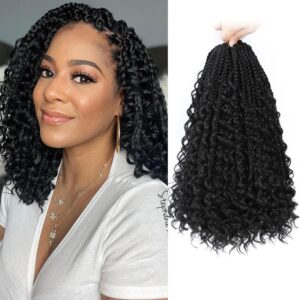 Goddess Box Braids Crochet Hair 10 Inch Boho Crochet Boxes Braid With Curly Ends, 9 Packs Bohomian Box Braiding Crochet Hair For Black Women Pre Looped BoxBraids(10Inch 9 Packs,1B)