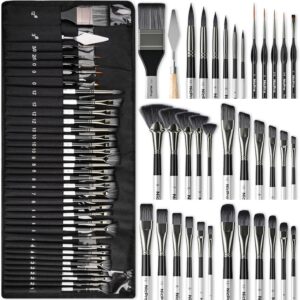 Nicpro 36pcs Paint Brush Set, Professional Paintbrushes with Palette Knife and Cloth Roll, Suitable for Artists and Beginners for Acrylic Painting, Oil, Watercolor, Gouache