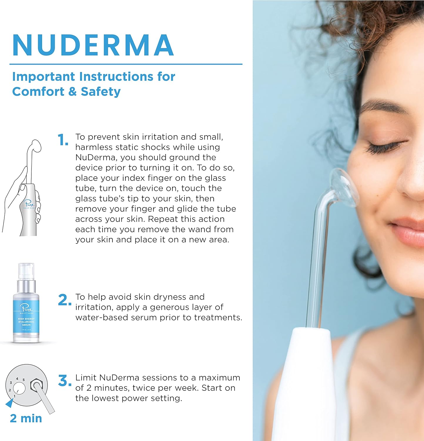 NuDerma Handheld Skin Therapy Wand Machine w/Neon – Anti-Aging - Skin Tightening - Wrinkle Reducing - Dark Circles – Clarifying - Hair & Scalp Stimulator - Image 4