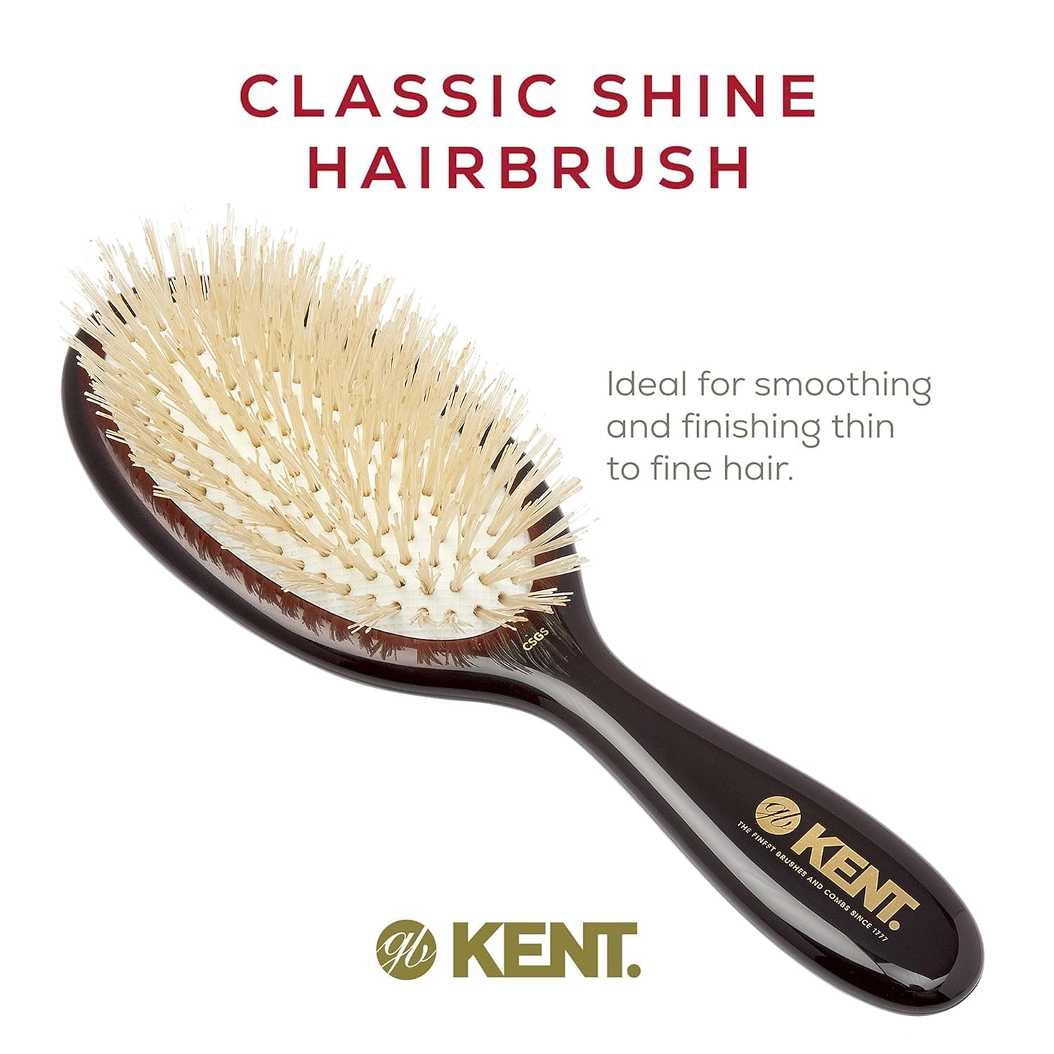 Kent CSGS Classic Shine Small Oval Cushion Straightening Brush and Hair Detangler Natural White Boar Bristle Hair Brush, Shine Hair Brush and Scalp Scrubber for Mid-Length Fine or Thinning Hair - Image 3