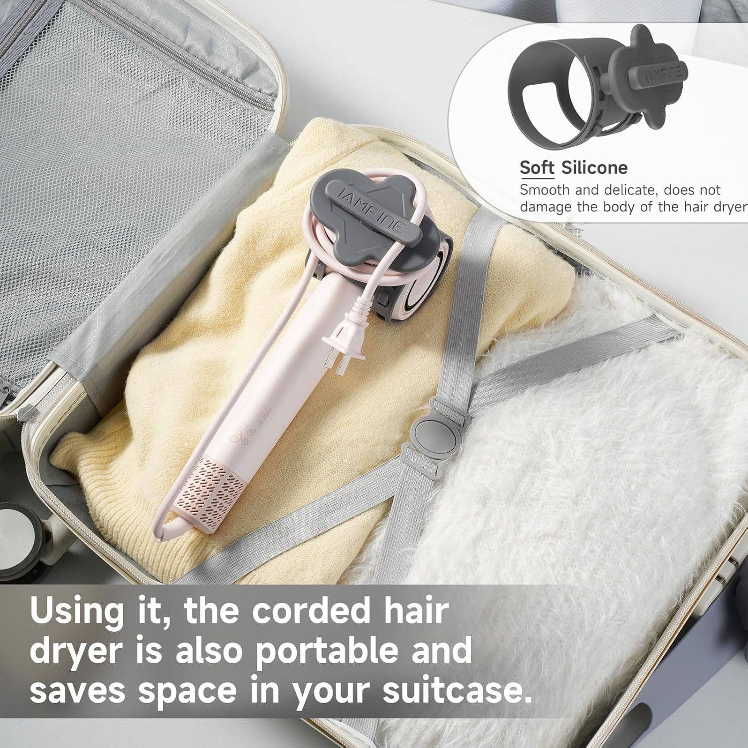 Compact Hair Dryer Cord Organizer - Batheroom Storage & Portable Travel Cord Management Soft Silicone Winder Organizer Wire Wrapper for Easy Home and On-The-Go Use (Gray) - Image 7