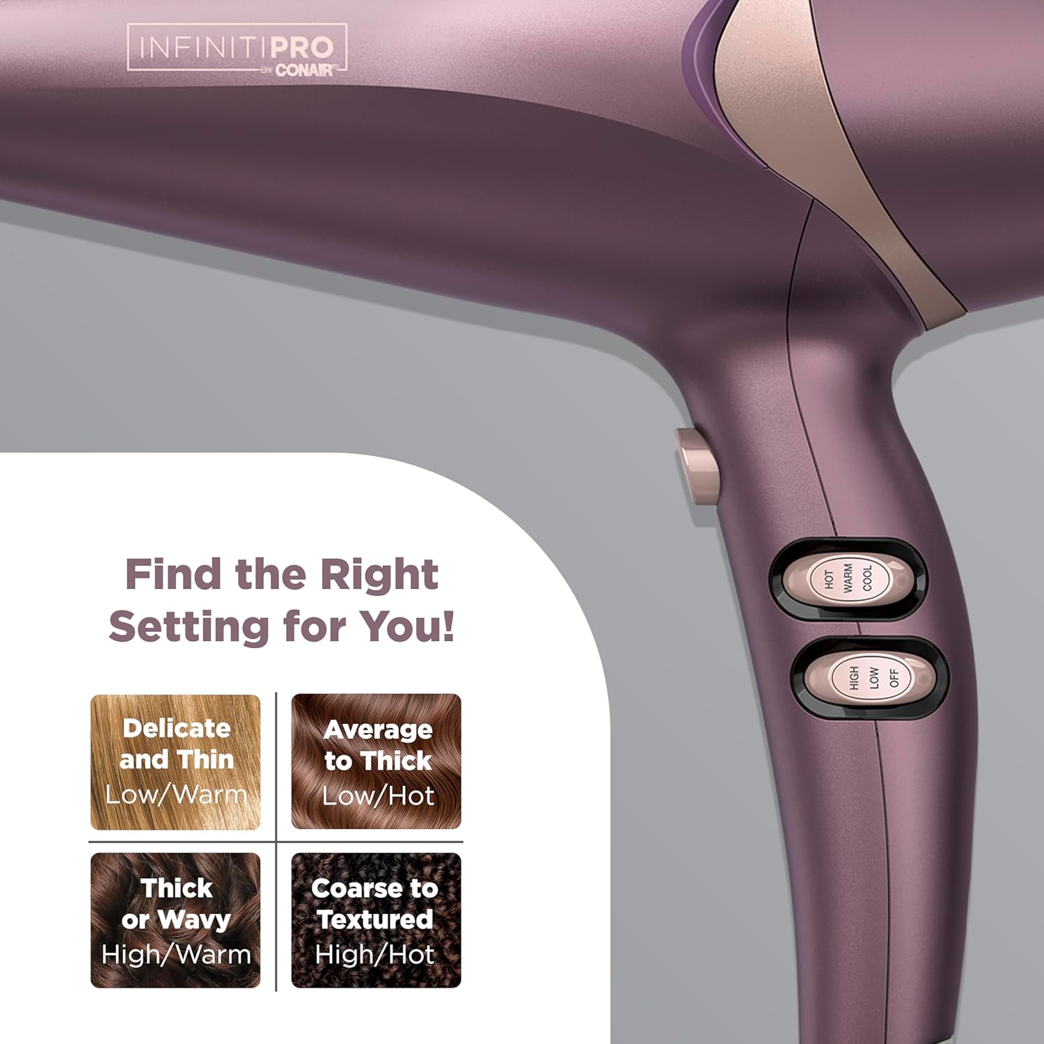 INFINITIPRO by CONAIR Hair Dryer with Diffuser, Quick Style & Shine Blow Dryer, Frizz-Free Hair, Purple - Image 5
