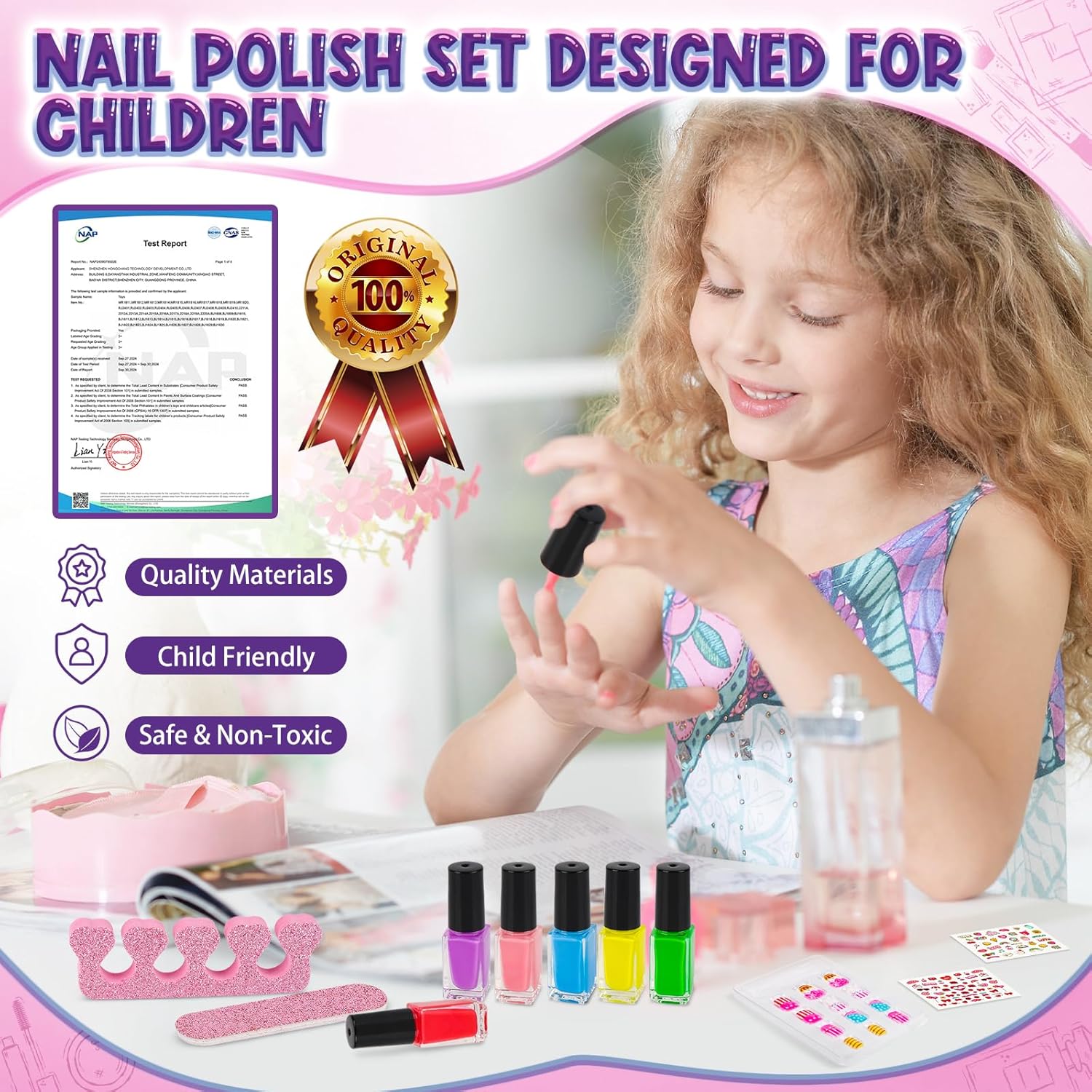 Kids Nail Polish Set for Girls, 14PCS Nail Art Kit with Nail Dryer, Non Toxic Nail Polish kit and Fake Nails for Kids, Girl Toys Age 6-8, Halloween Christmas Birthday Gifts for Girls 8-12 - Image 5