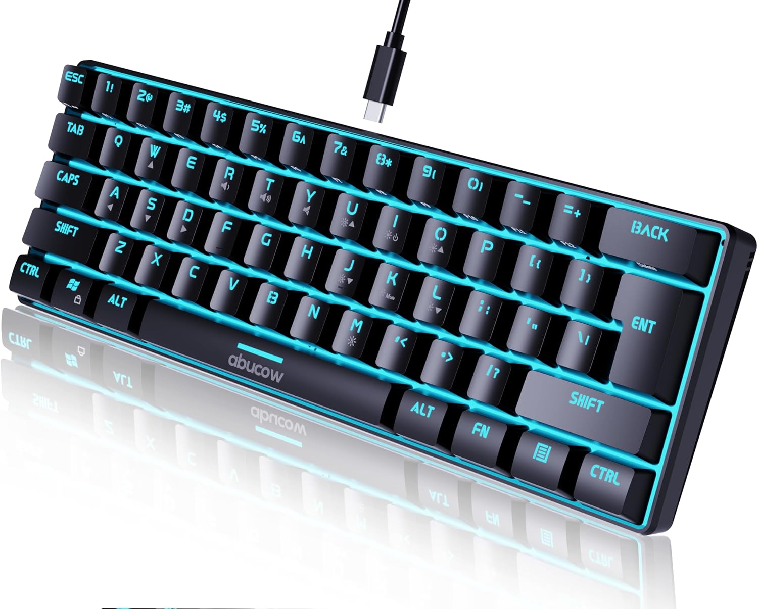 abucow Gaming Keyboard Minimalist Portable Wired Ultra-Compact Mini Imitation 61 Keys RGB Backlit Keyboard (Black)